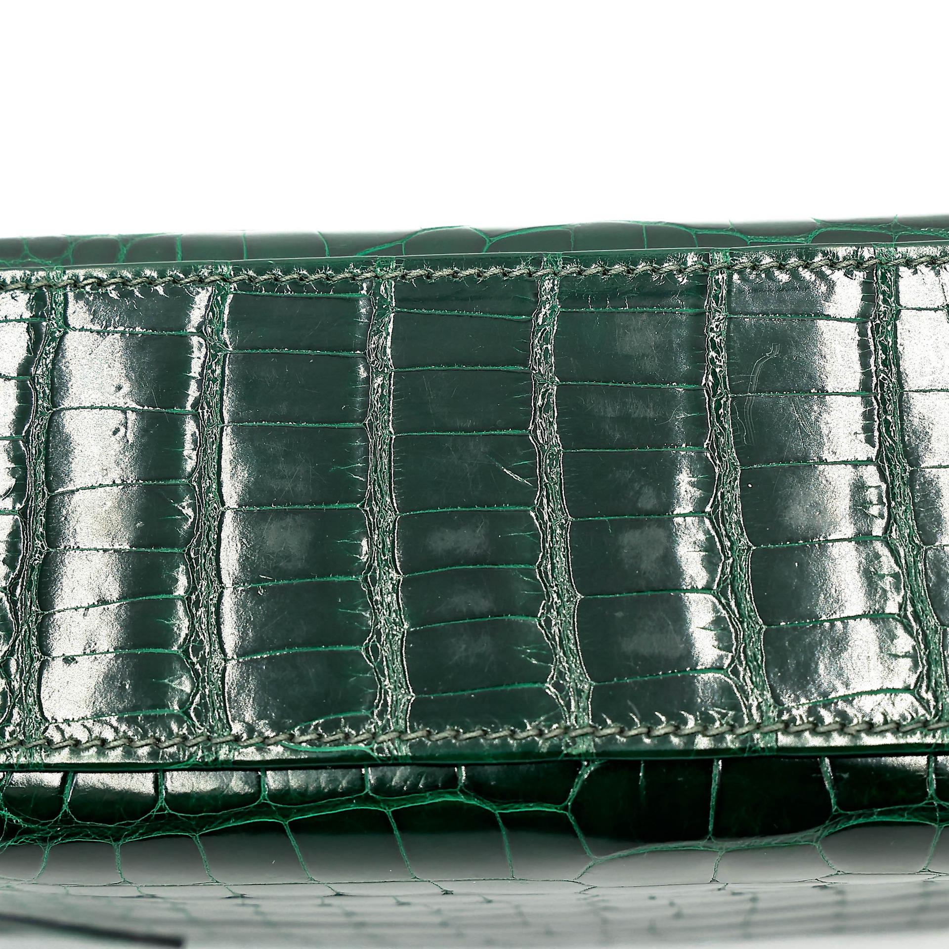 ランク A HERMÈS エルメス ポシェットケリー ヴェールフォンセ (67) クロコダイル アリゲーター リセ シルバー金具 □Q刻印 (2013) - 11