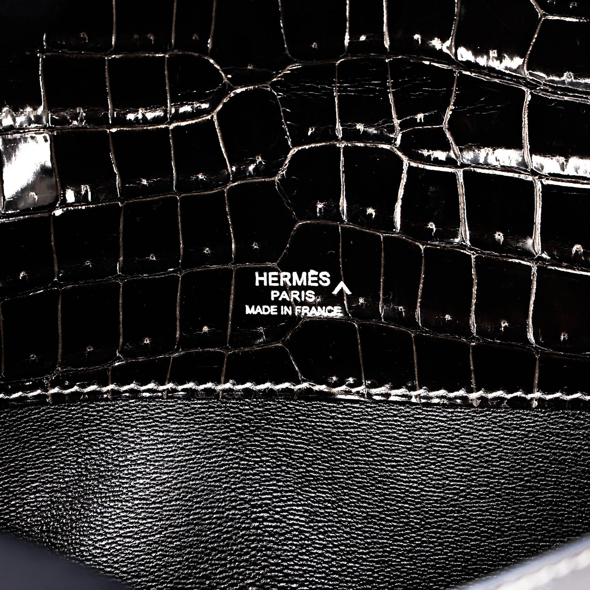 Very Good ( Rank A) HERMÈS Kelly Cut Graphite (88) Shiny Porosus Crocodile Palladium hardware Square R (2014) - 21
