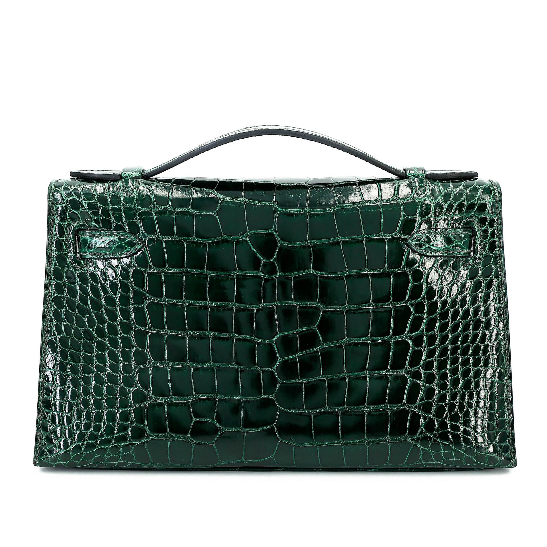 ランク A HERMÈS エルメス ポシェットケリー ヴェールフォンセ (67) クロコダイル アリゲーター リセ シルバー金具 □Q刻印 (2013) - 2