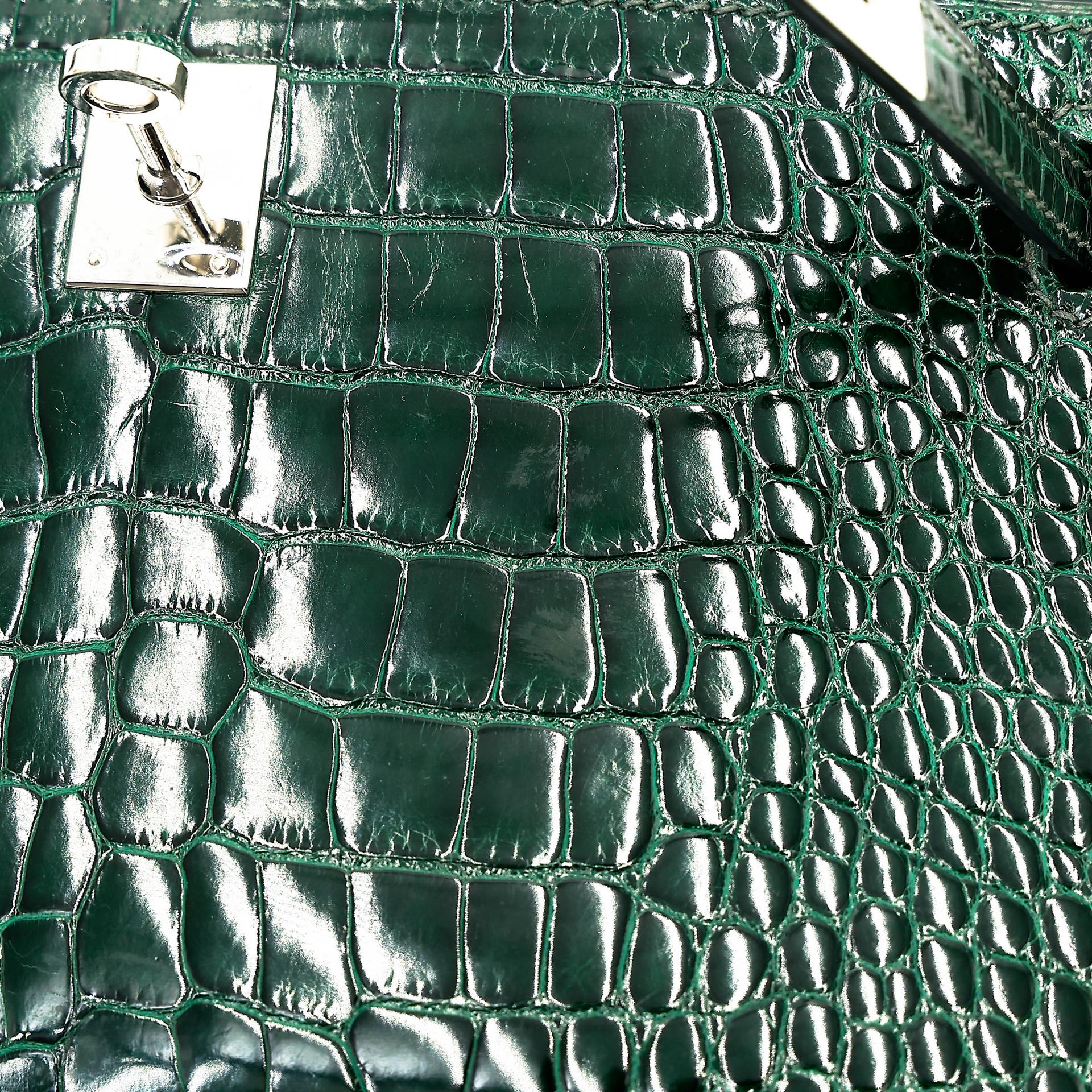 ランク A HERMÈS エルメス ポシェットケリー ヴェールフォンセ (67) クロコダイル アリゲーター リセ シルバー金具 □Q刻印 (2013) - 17
