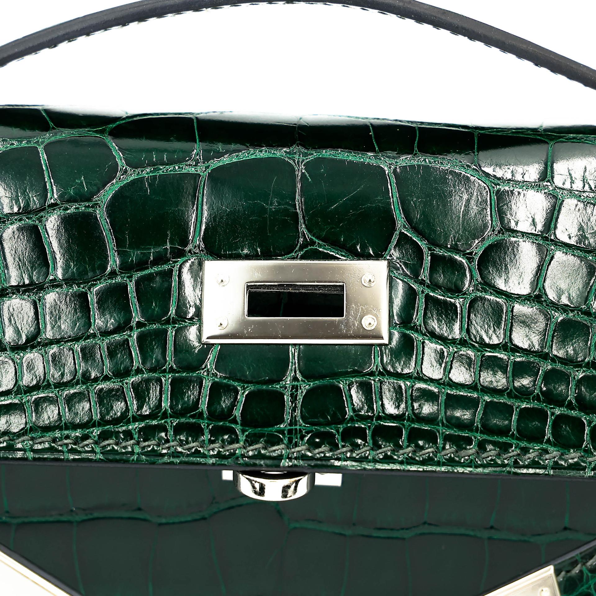 ランク A HERMÈS エルメス ポシェットケリー ヴェールフォンセ (67) クロコダイル アリゲーター リセ シルバー金具 □Q刻印 (2013) - 20