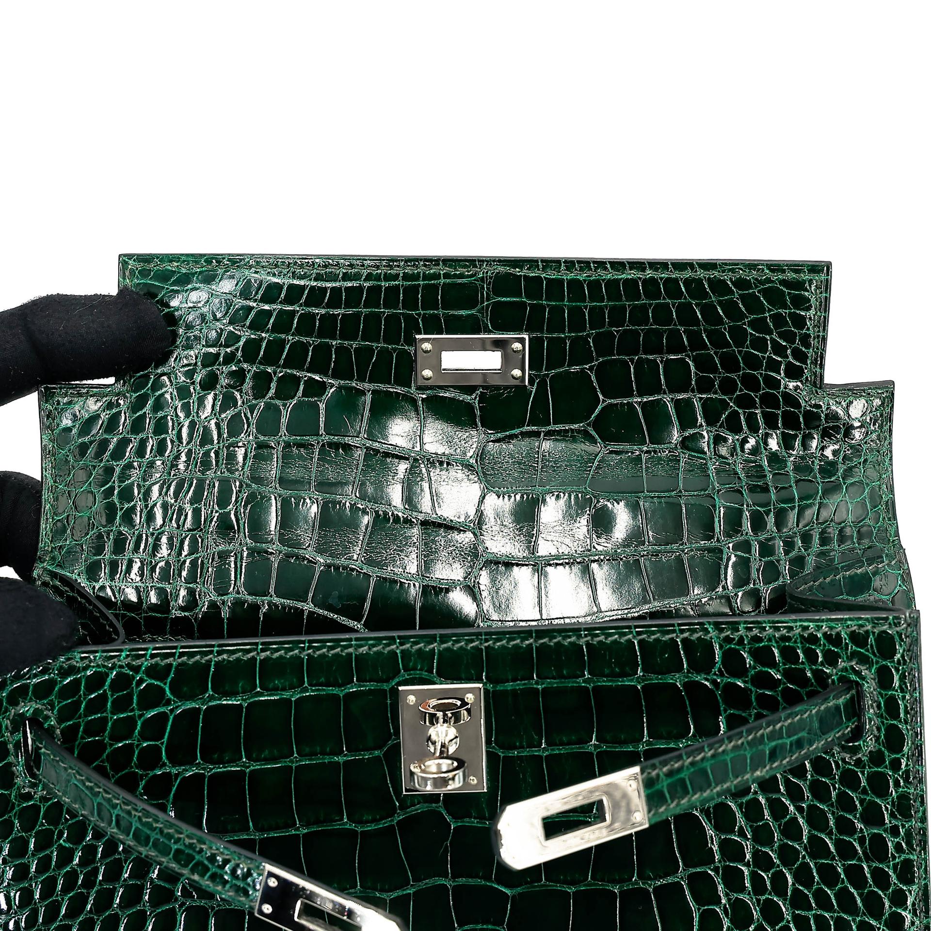 ランク A HERMÈS エルメス ポシェットケリー ヴェールフォンセ (67) クロコダイル アリゲーター リセ シルバー金具 □Q刻印 (2013) - 22