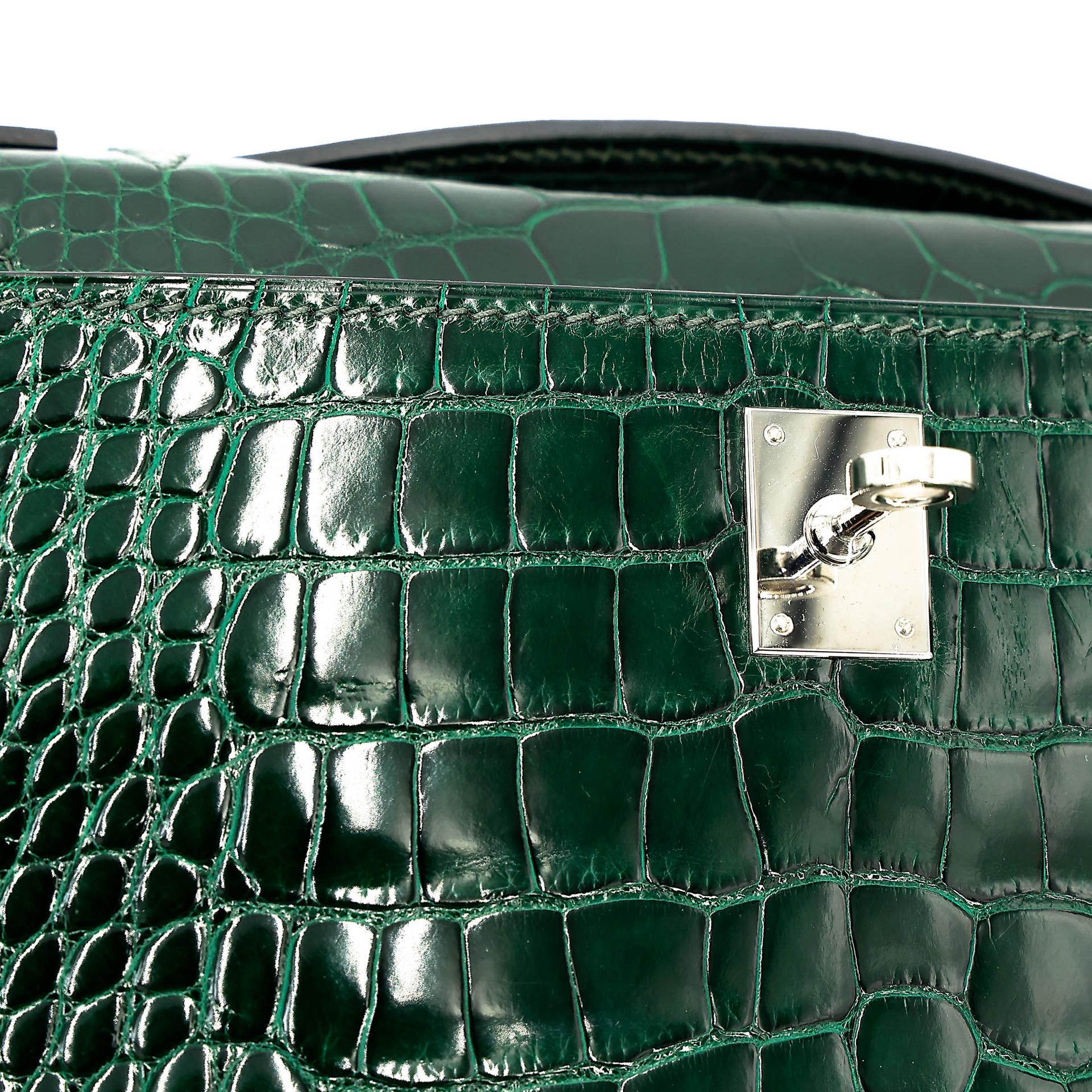 ランク A HERMÈS エルメス ポシェットケリー ヴェールフォンセ (67) クロコダイル アリゲーター リセ シルバー金具 □Q刻印 (2013) - 16
