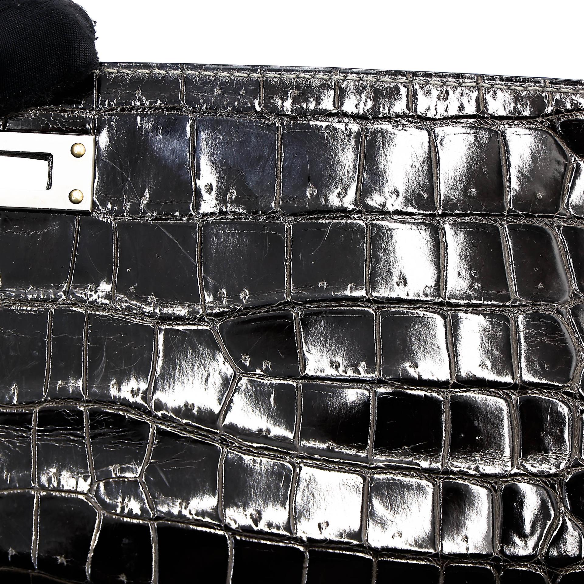 Very Good ( Rank A) HERMÈS Kelly Cut Graphite (88) Shiny Porosus Crocodile Palladium hardware Square R (2014) - 19