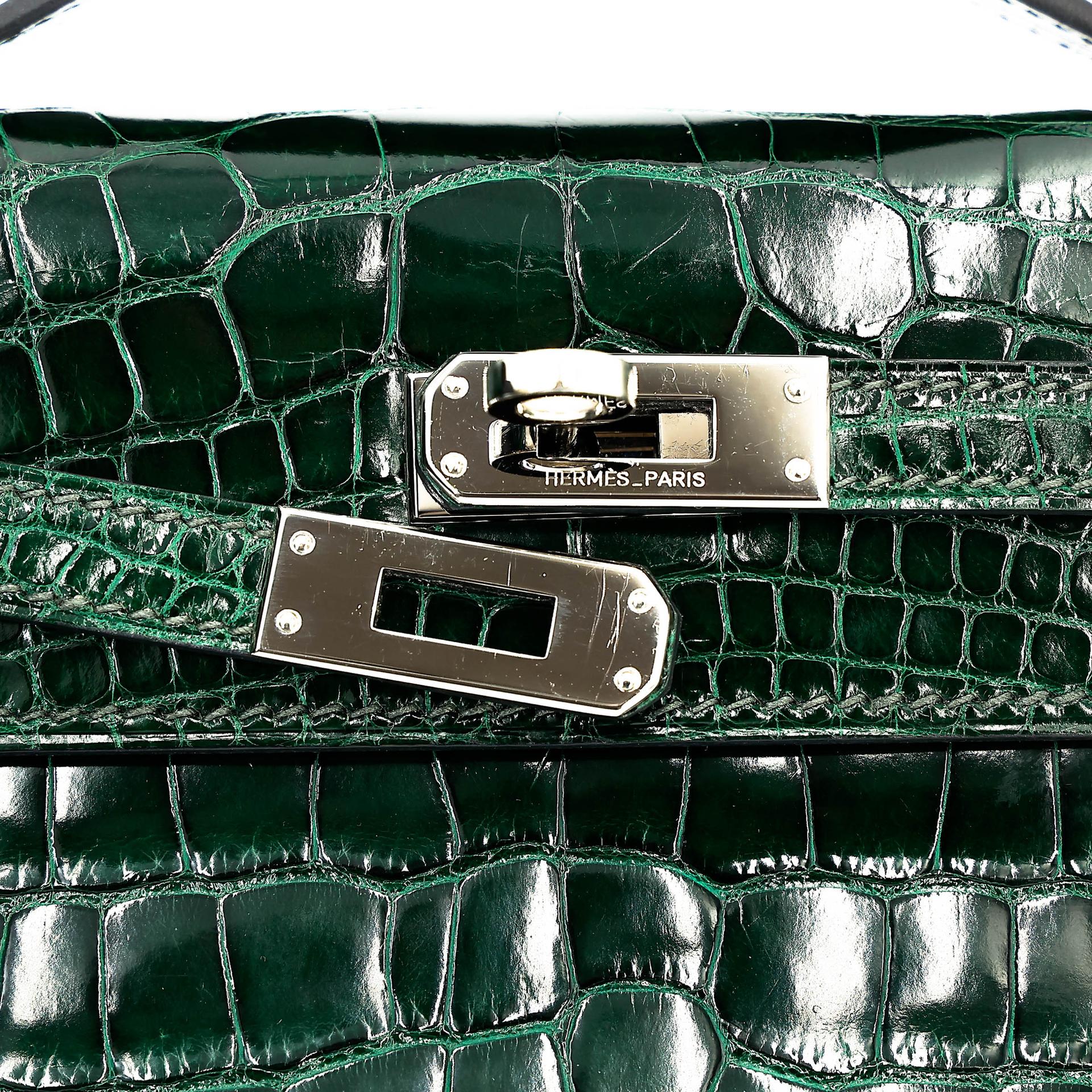 ランク A HERMÈS エルメス ポシェットケリー ヴェールフォンセ (67) クロコダイル アリゲーター リセ シルバー金具 □Q刻印 (2013) - 18