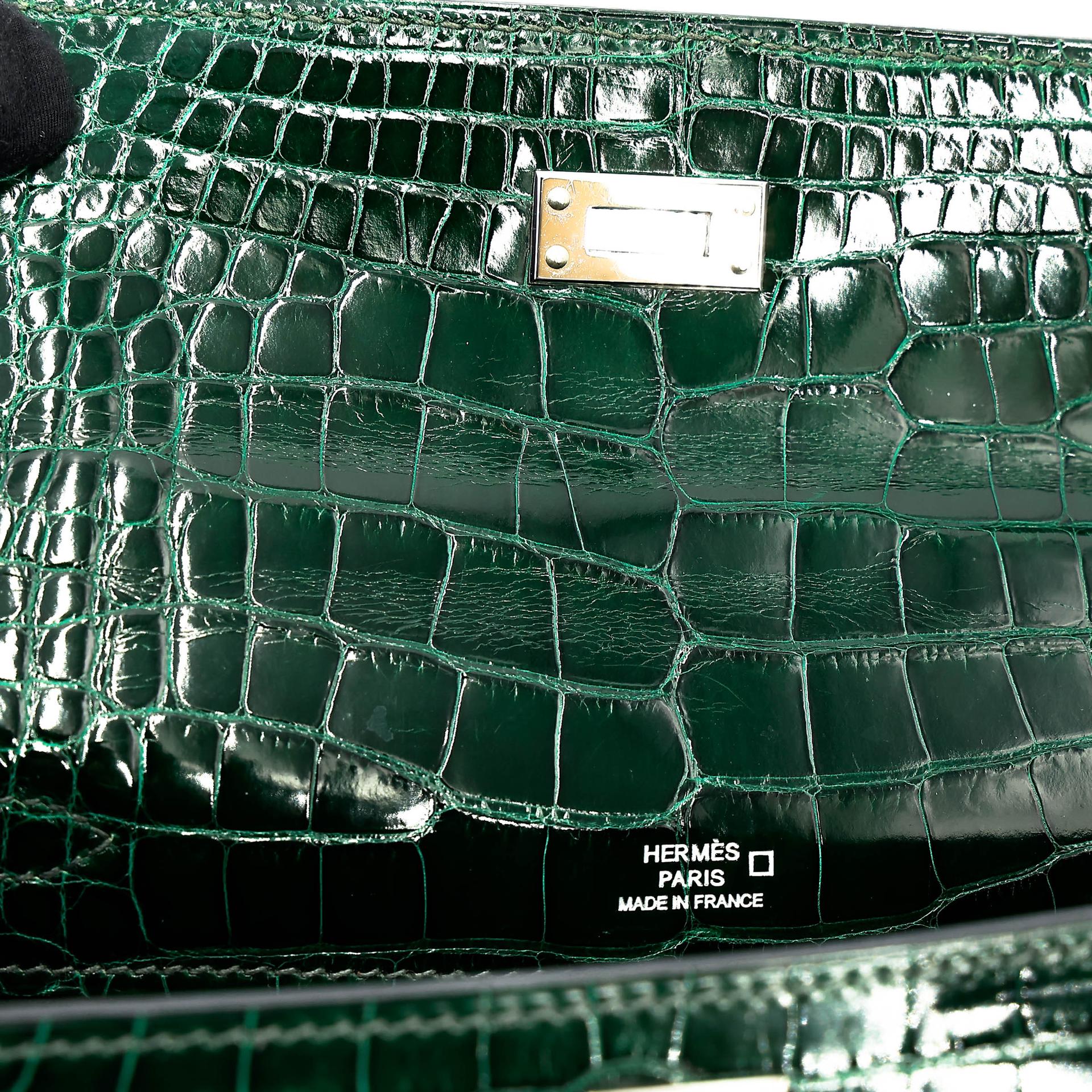ランク A HERMÈS エルメス ポシェットケリー ヴェールフォンセ (67) クロコダイル アリゲーター リセ シルバー金具 □Q刻印 (2013) - 23