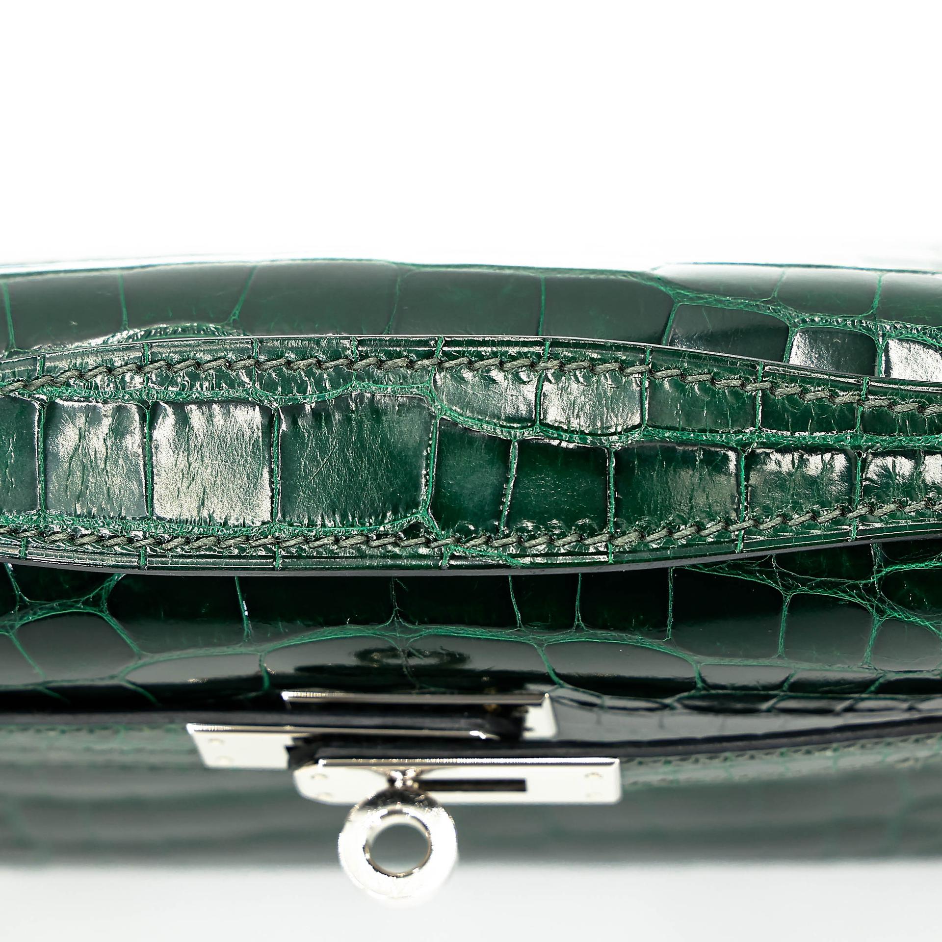 ランク A HERMÈS エルメス ポシェットケリー ヴェールフォンセ (67) クロコダイル アリゲーター リセ シルバー金具 □Q刻印 (2013) - 5