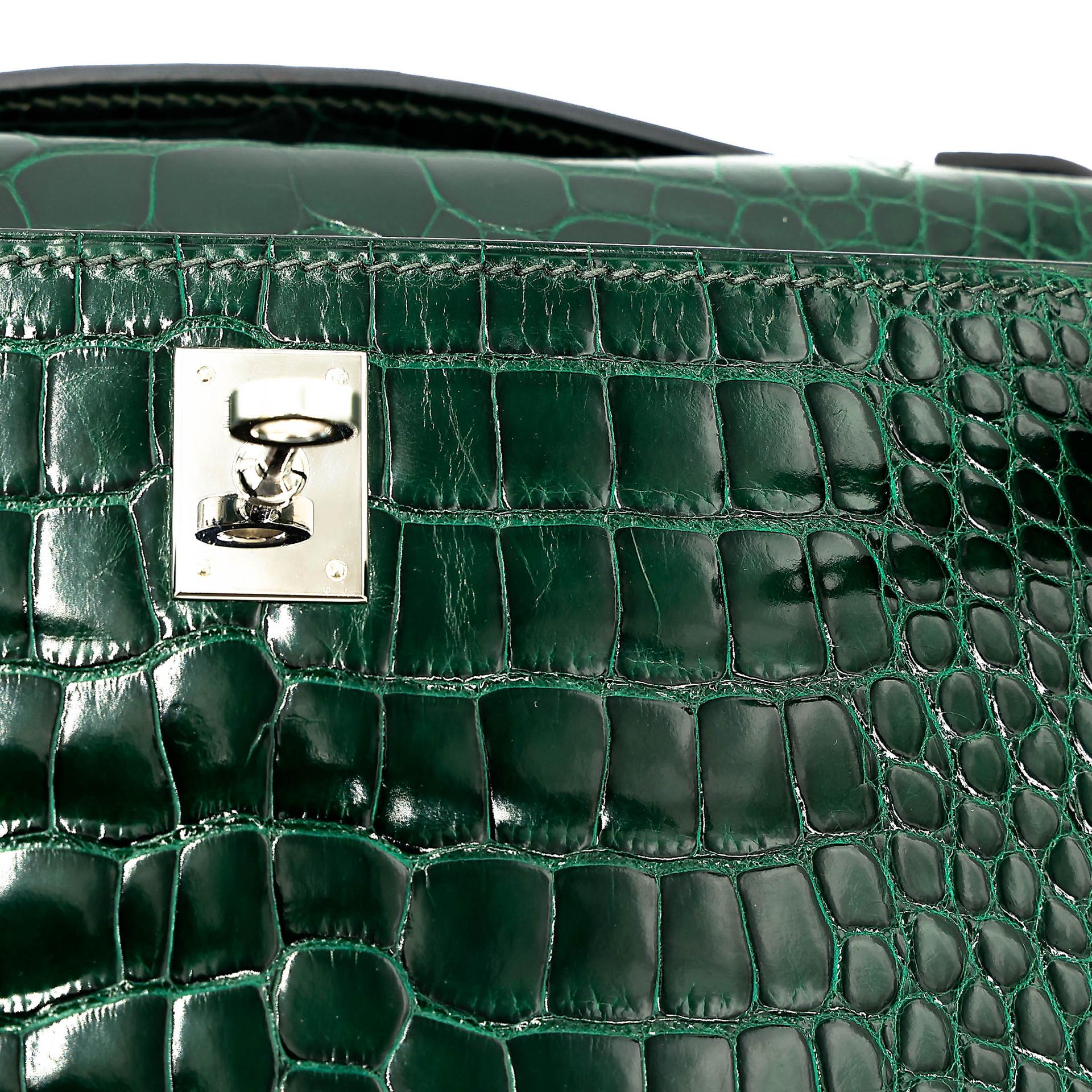 ランク A HERMÈS エルメス ポシェットケリー ヴェールフォンセ (67) クロコダイル アリゲーター リセ シルバー金具 □Q刻印 (2013) - 15