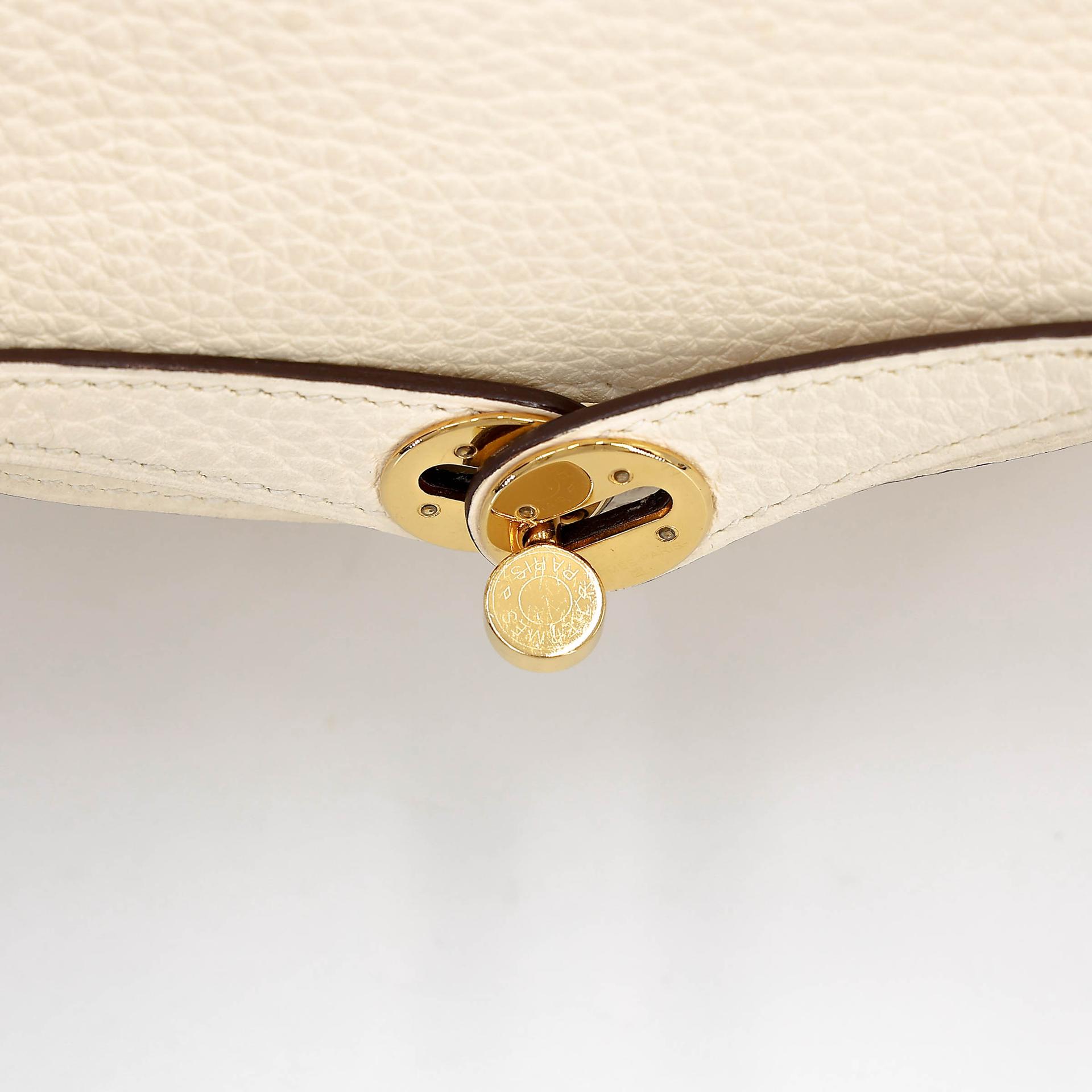中古AB HERMÈS 愛馬仕 Mini Lindy I2 奶油白 Nata Clemence小牛皮 金扣 U刻 2022年 - 19
