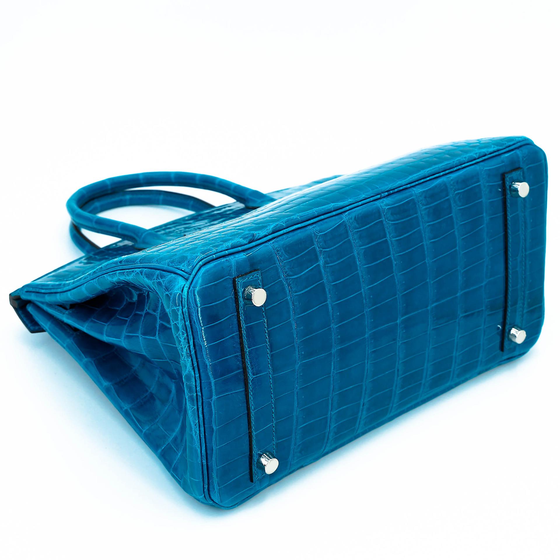 Unused ( Rank NS ) HERMÈS Birkin 30 Bleu Izmir (7W) Shiny Niloticus Crocodile Palladium hardware T (2015) - 9