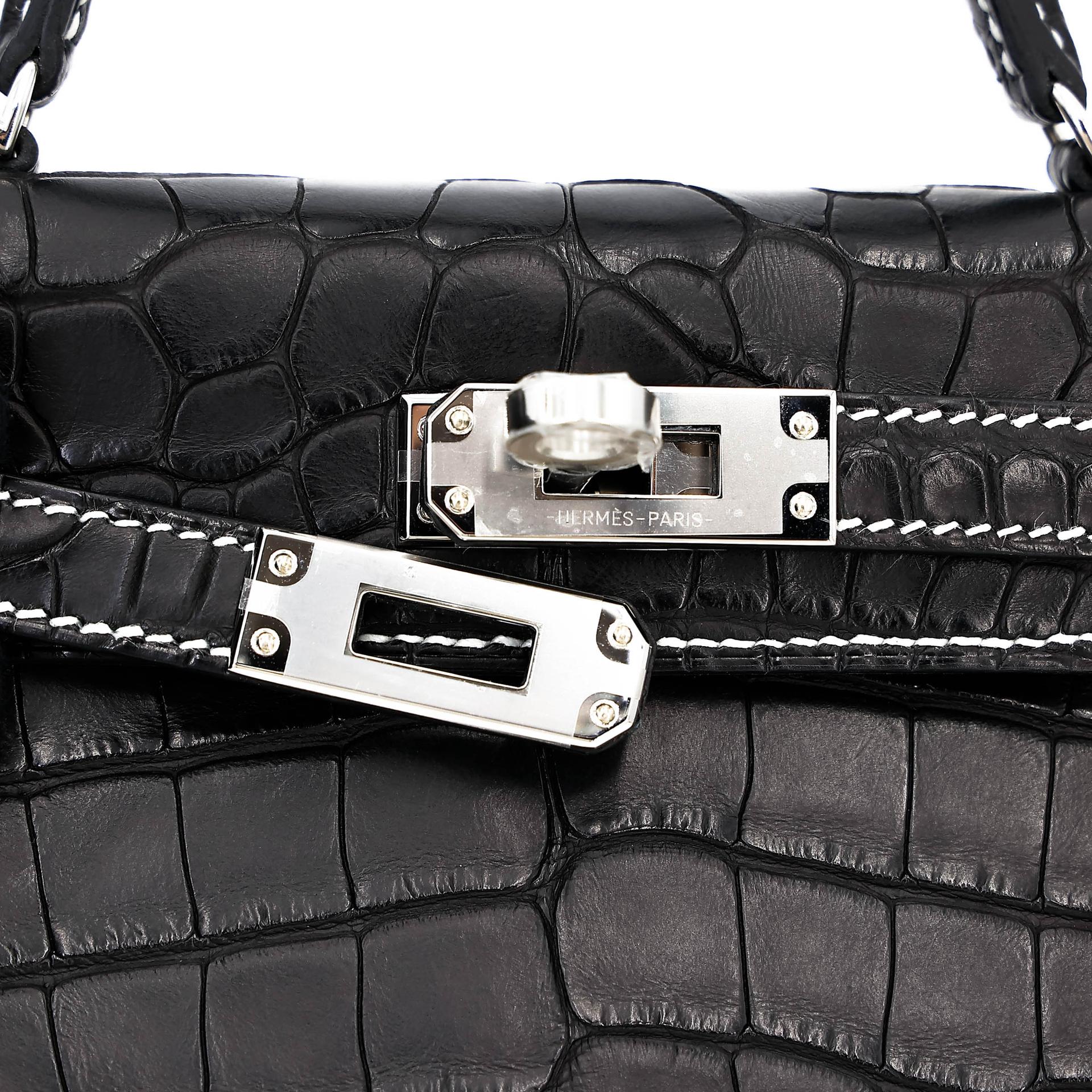 全新 HERMÈS 愛馬仕 馬蹄印定制 Mini Kelly 二代 HSS 89 黑色 Noir (Black) I2 奶油白 Nata □ 短吻鱷 霧面 銀扣 K刻 2025年 - 8