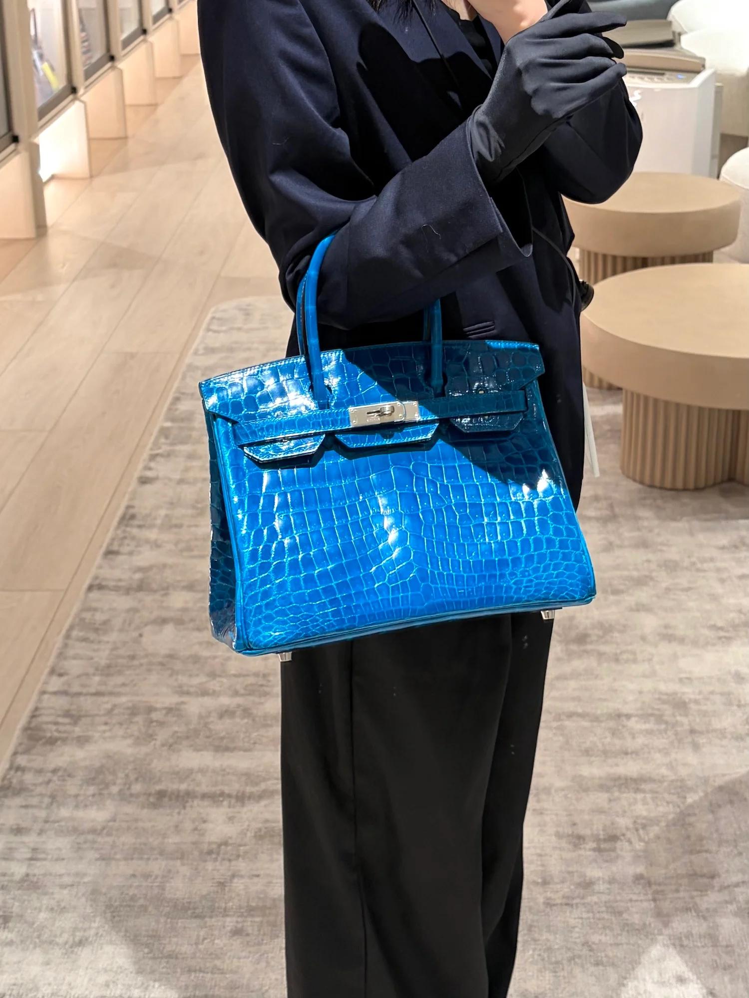 Unused ( Rank NS ) HERMÈS Birkin 30 Bleu Izmir (7W) Shiny Niloticus Crocodile Palladium hardware T (2015) - 4