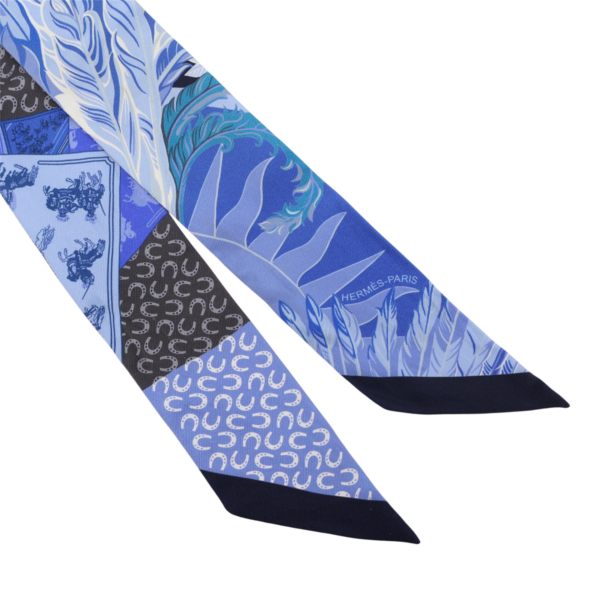 A美品 HERMÈS 爱马仕 Twilly 丝带 Cheval Phoenix 蓝色 真丝 - 3