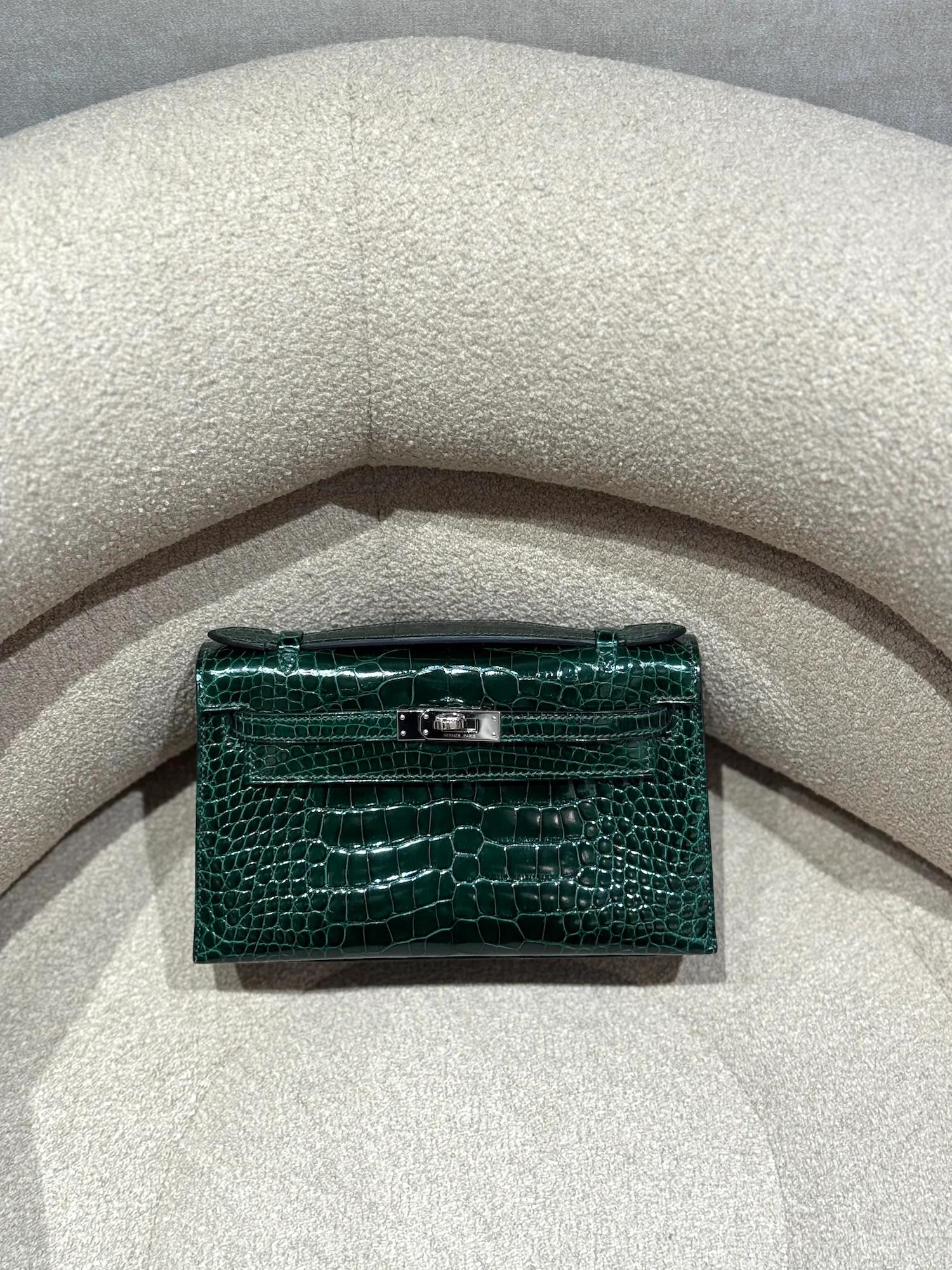 ランク A HERMÈS エルメス ポシェットケリー ヴェールフォンセ (67) クロコダイル アリゲーター リセ シルバー金具 □Q刻印 (2013) - 3