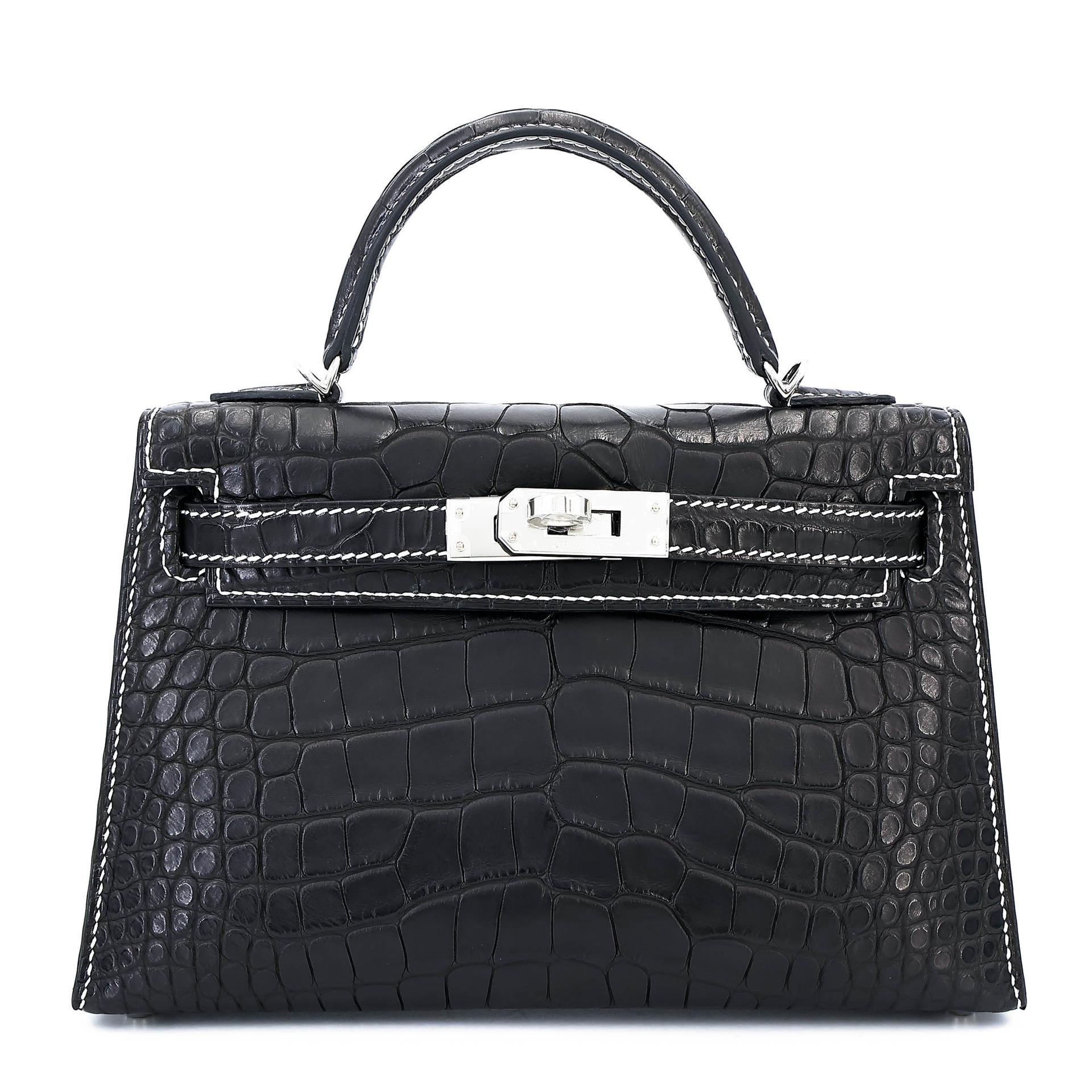 全新 HERMÈS 愛馬仕 馬蹄印定制 Mini Kelly 二代 HSS 89 黑色 Noir (Black) I2 奶油白 Nata □ 短吻鱷 霧面 銀扣 K刻 2025年 - 1