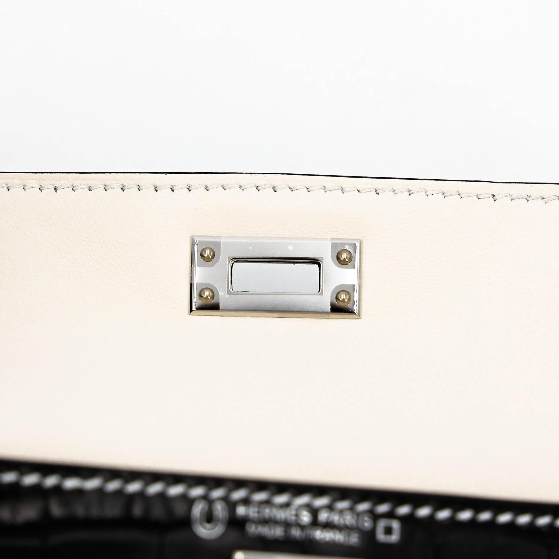 全新 HERMÈS 愛馬仕 馬蹄印定制 Mini Kelly 二代 HSS 89 黑色 Noir (Black) I2 奶油白 Nata □ 短吻鱷 霧面 銀扣 K刻 2025年 - 11