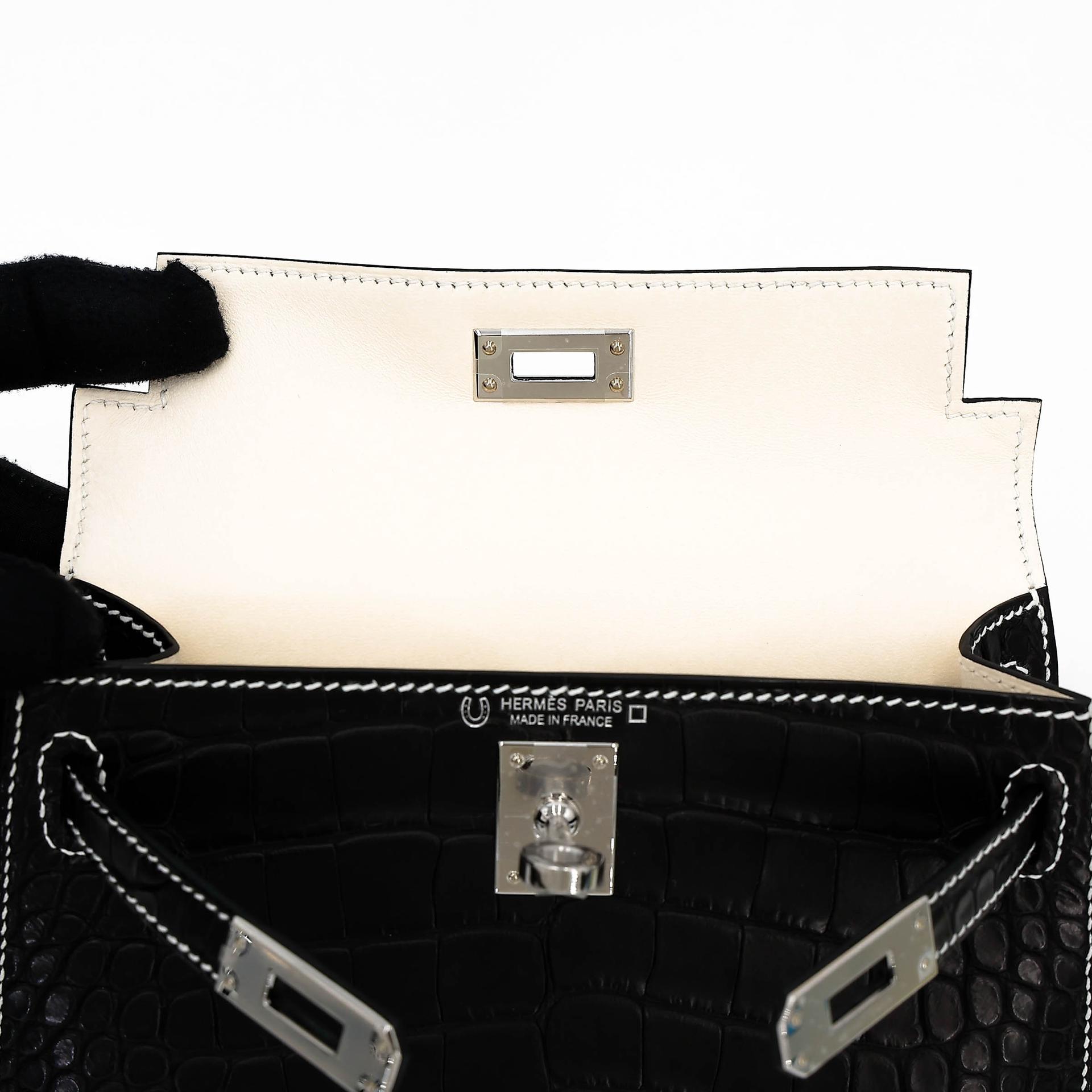 全新 HERMÈS 愛馬仕 馬蹄印定制 Mini Kelly 二代 HSS 89 黑色 Noir (Black) I2 奶油白 Nata □ 短吻鱷 霧面 銀扣 K刻 2025年 - 12