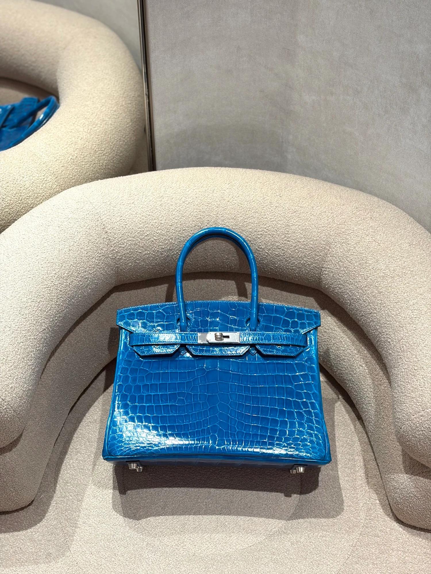 Unused ( Rank NS ) HERMÈS Birkin 30 Bleu Izmir (7W) Shiny Niloticus Crocodile Palladium hardware T (2015) - 3