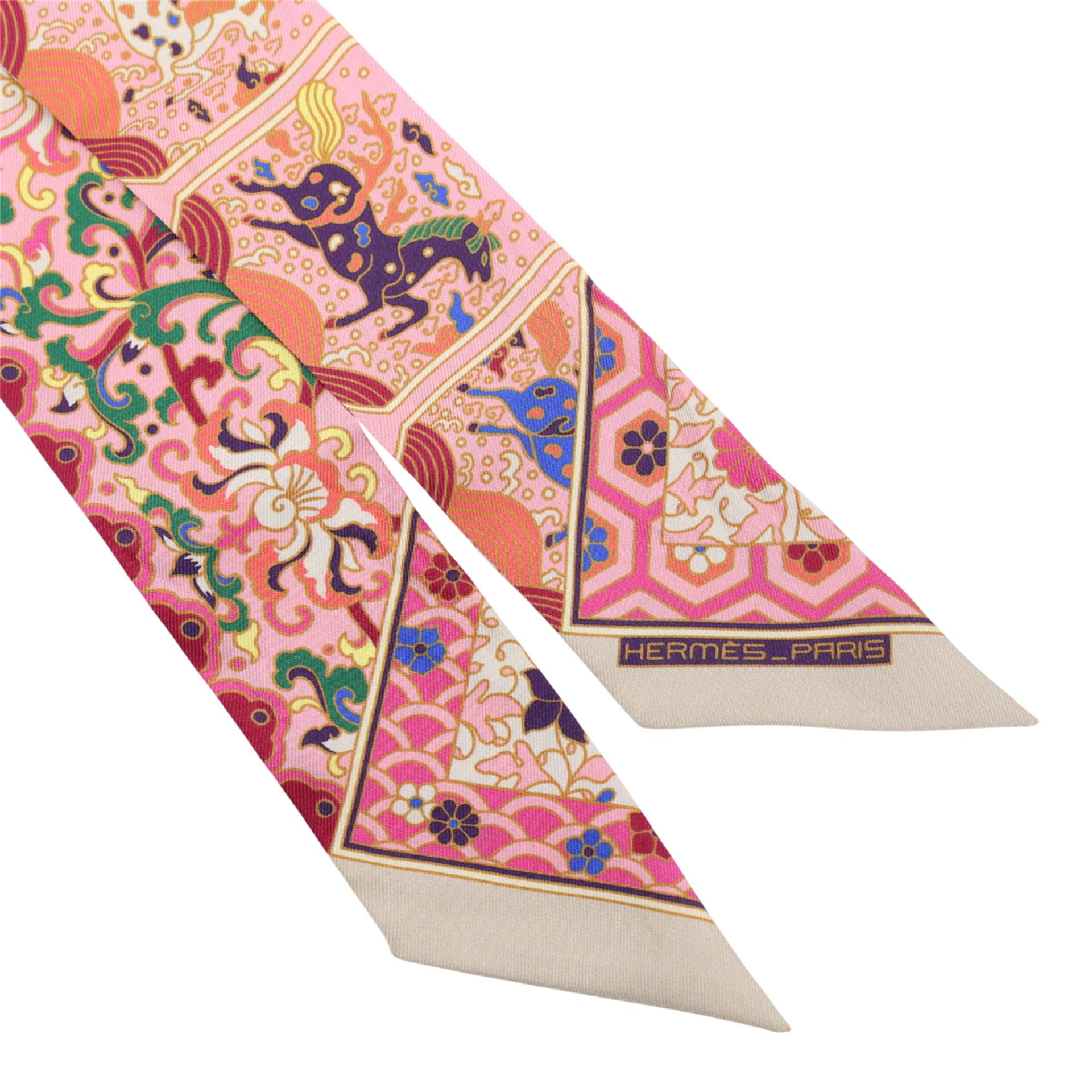 A美品 HERMÈS 愛馬仕 Twilly 絲帶  Collections Imperiales 粉色 真絲 - 3