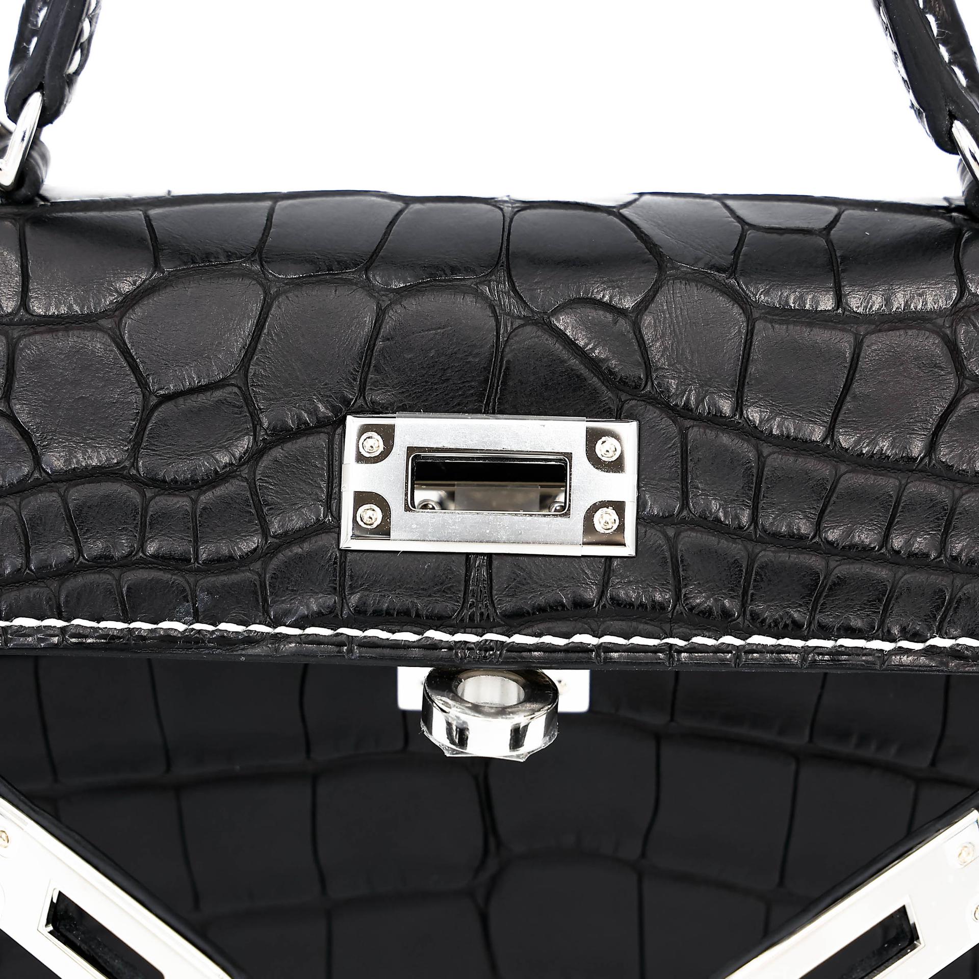 全新 HERMÈS 愛馬仕 馬蹄印定制 Mini Kelly 二代 HSS 89 黑色 Noir (Black) I2 奶油白 Nata □ 短吻鱷 霧面 銀扣 K刻 2025年 - 10