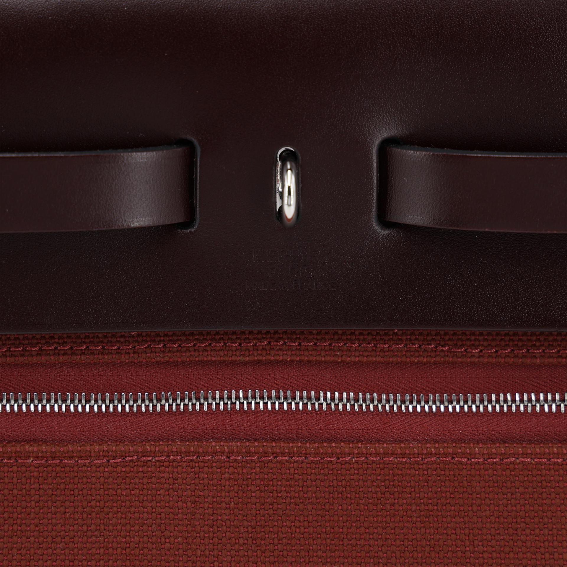 Excellent ( Rank SA ) HERMÈS Herbag PM Rouge Sellier (0G) Ecru Brique (36) Anemone (P9) Vache Hunter Toile GM canvas Palladium hardware U (2022) - 10