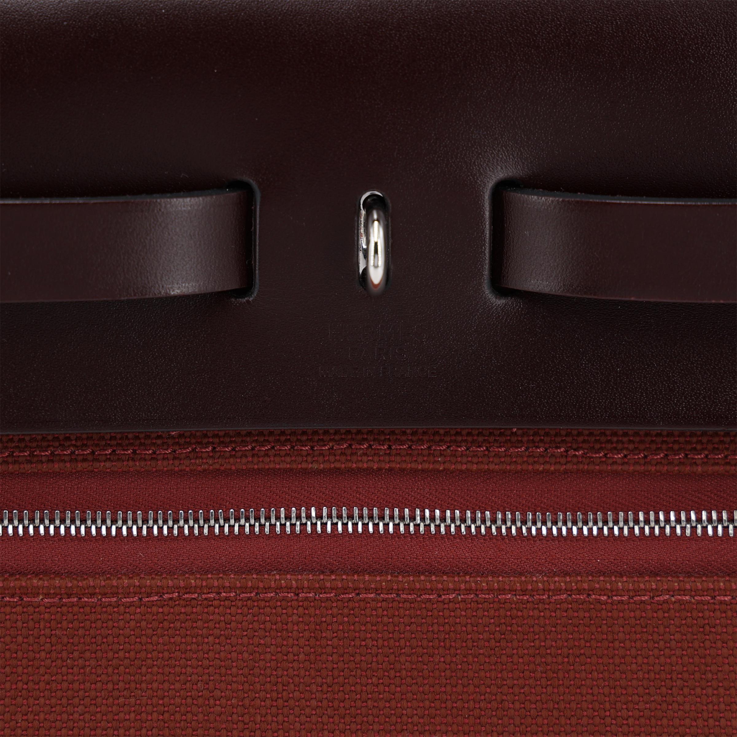 Excellent ( Rank SA ) HERMÈS Herbag PM Rouge Sellier (0G) Ecru Brique (36) Anemone (P9) Vache Hunter Toile GM canvas Palladium hardware U (2022) - 10