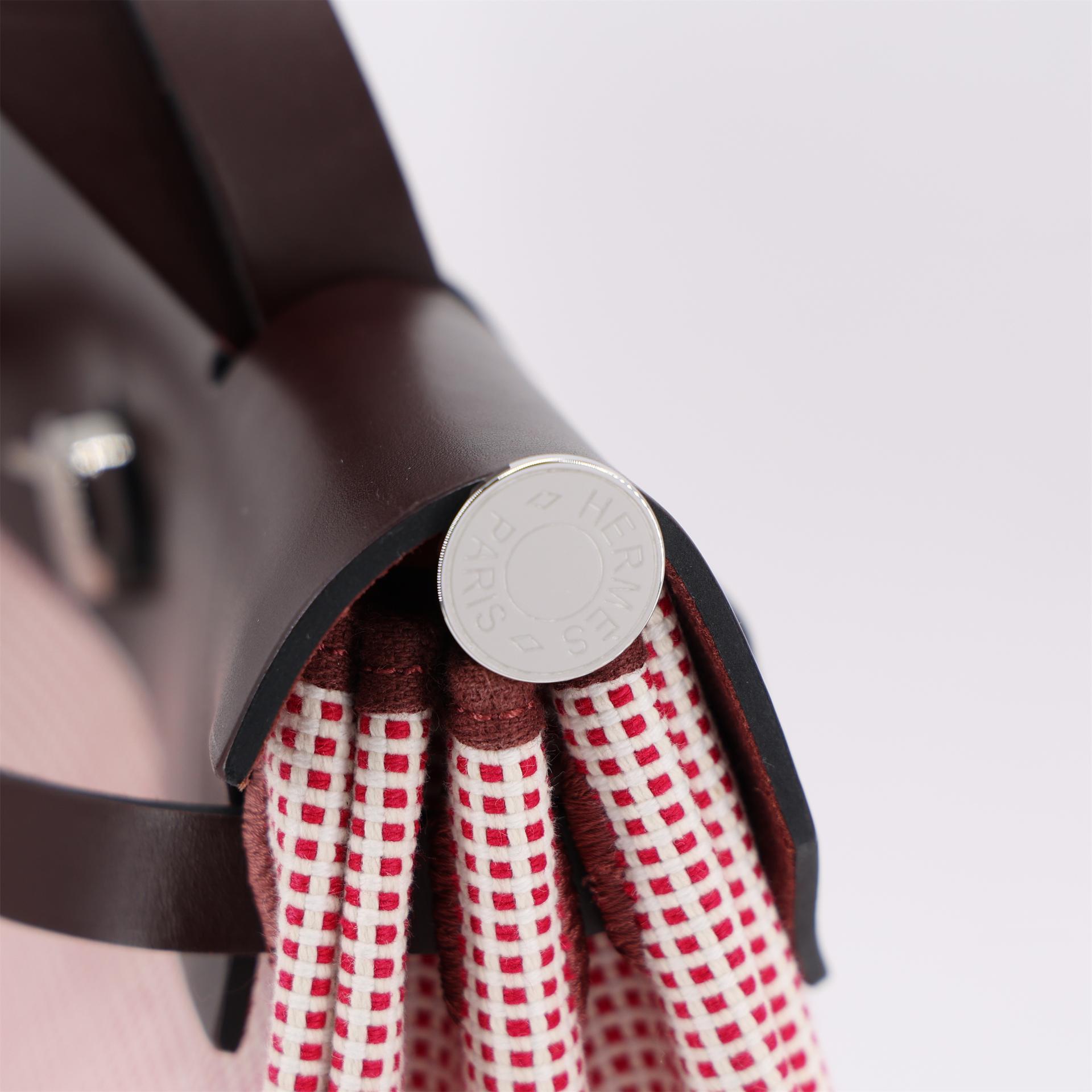Excellent ( Rank SA ) HERMÈS Herbag PM Rouge Sellier (0G) Ecru Brique (36) Anemone (P9) Vache Hunter Toile GM canvas Palladium hardware U (2022) - 14
