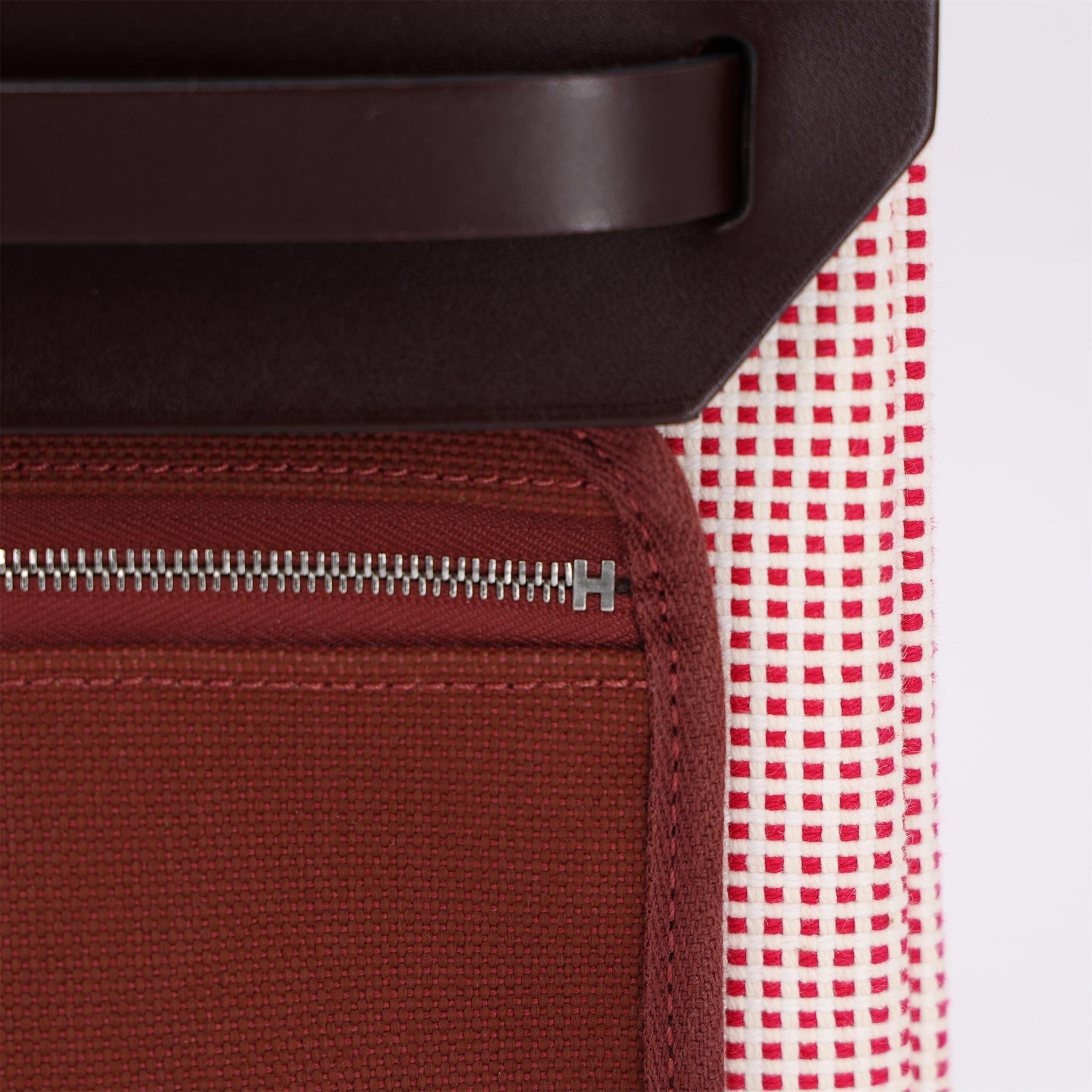 Excellent ( Rank SA ) HERMÈS Herbag PM Rouge Sellier (0G) Ecru Brique (36) Anemone (P9) Vache Hunter Toile GM canvas Palladium hardware U (2022) - 12