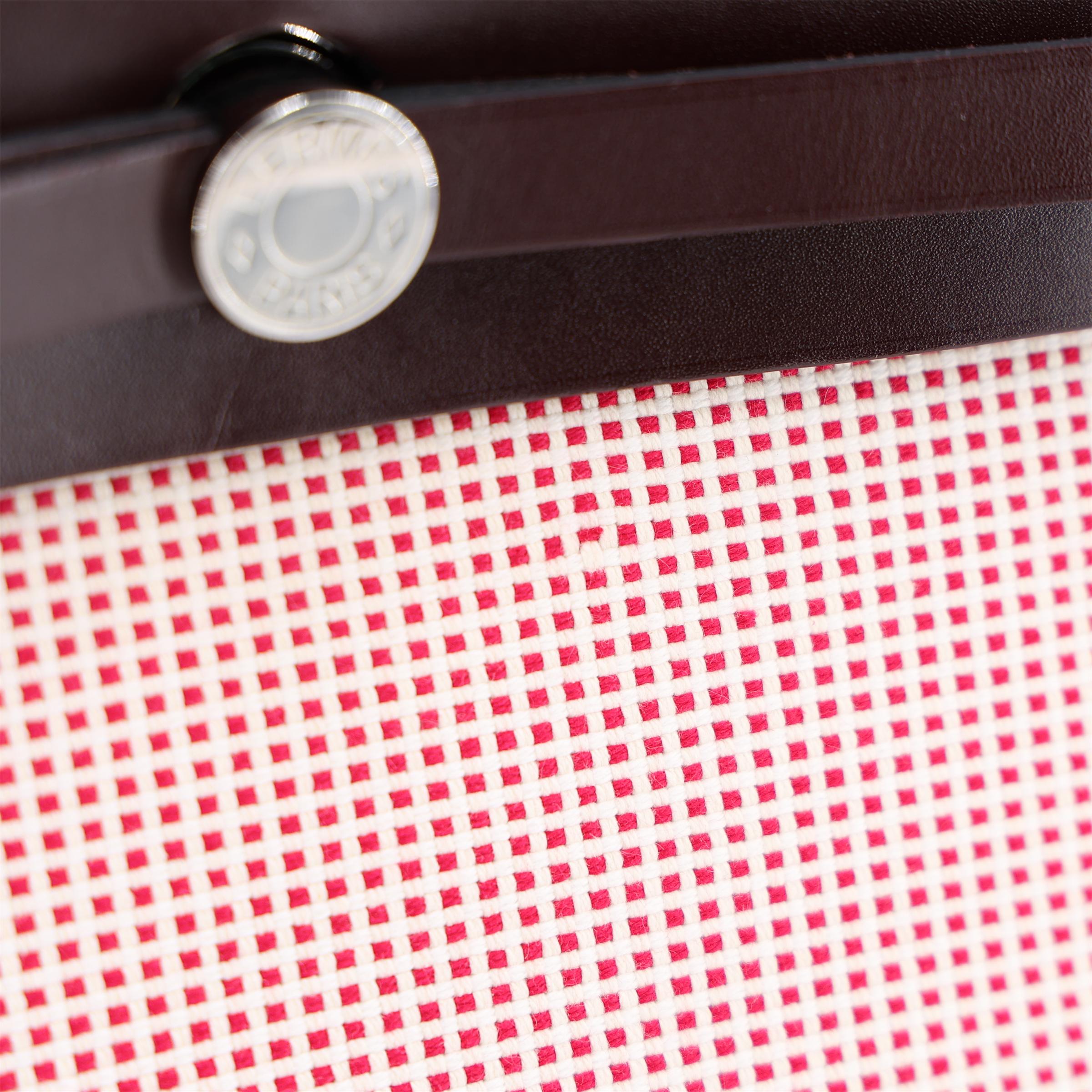 Excellent ( Rank SA ) HERMÈS Herbag PM Rouge Sellier (0G) Ecru Brique (36) Anemone (P9) Vache Hunter Toile GM canvas Palladium hardware U (2022) - 19