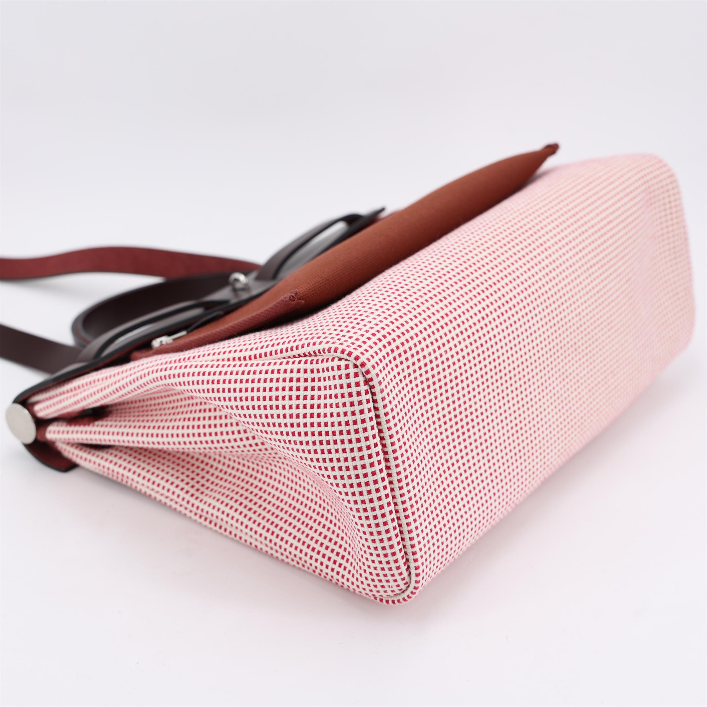 Excellent ( Rank SA ) HERMÈS Herbag PM Rouge Sellier (0G) Ecru Brique (36) Anemone (P9) Vache Hunter Toile GM canvas Palladium hardware U (2022) - 7