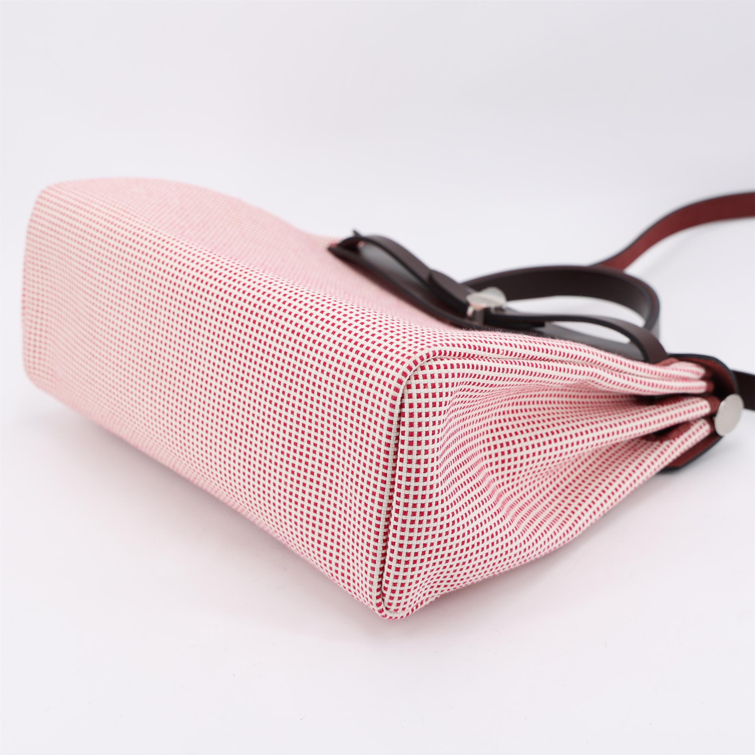 Excellent ( Rank SA ) HERMÈS Herbag PM Rouge Sellier (0G) Ecru Brique (36) Anemone (P9) Vache Hunter Toile GM canvas Palladium hardware U (2022) - 6