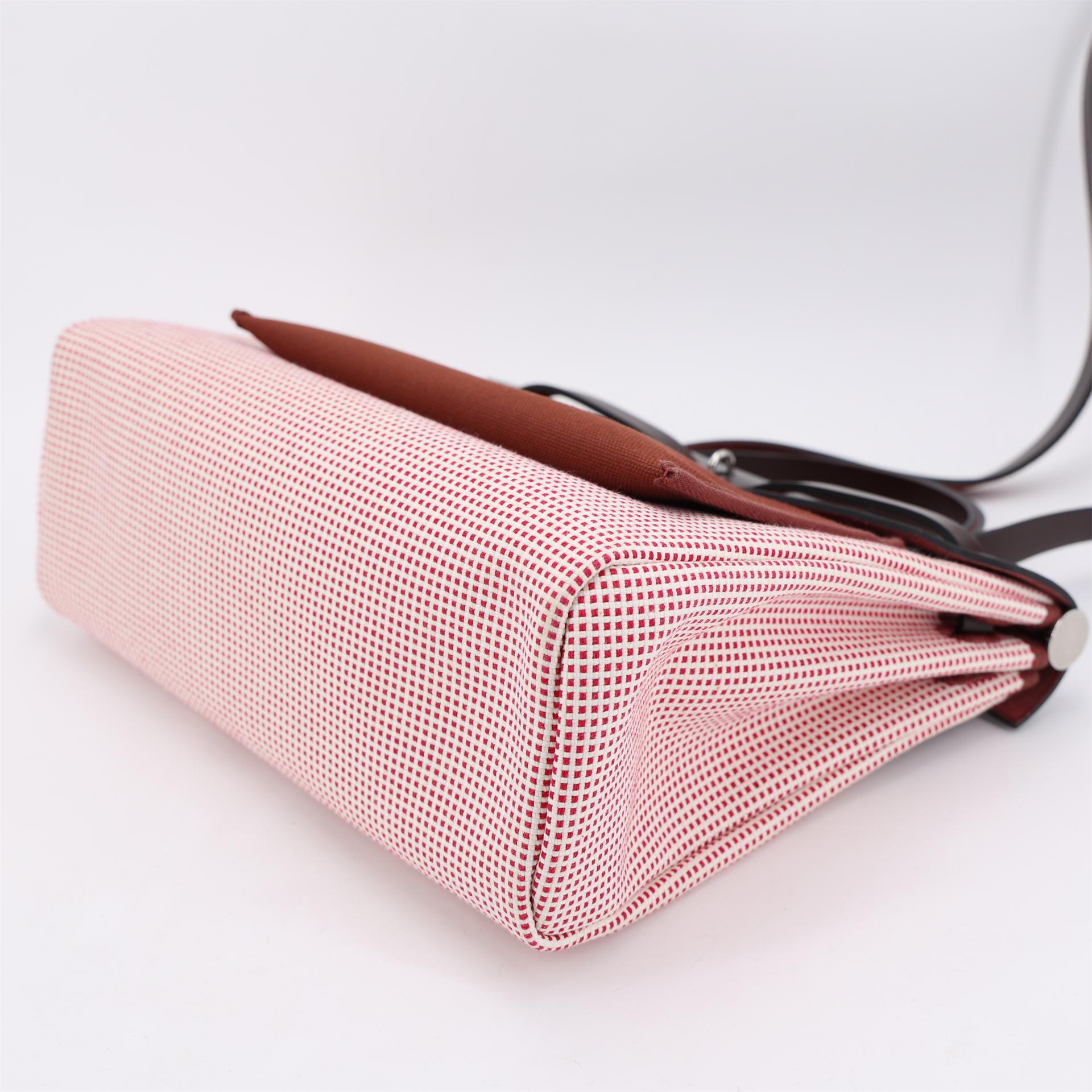 Excellent ( Rank SA ) HERMÈS Herbag PM Rouge Sellier (0G) Ecru Brique (36) Anemone (P9) Vache Hunter Toile GM canvas Palladium hardware U (2022) - 8