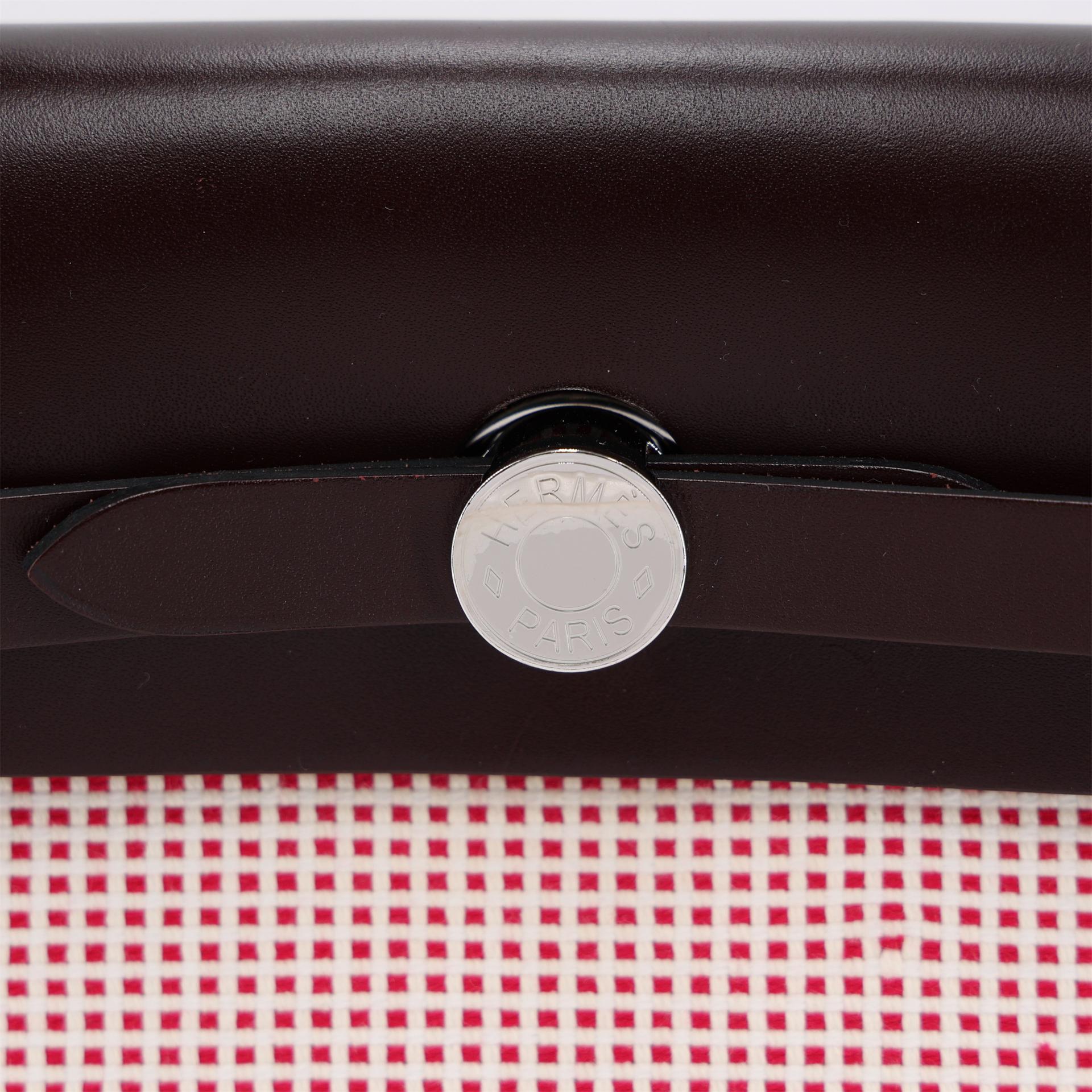 Excellent ( Rank SA ) HERMÈS Herbag PM Rouge Sellier (0G) Ecru Brique (36) Anemone (P9) Vache Hunter Toile GM canvas Palladium hardware U (2022) - 9