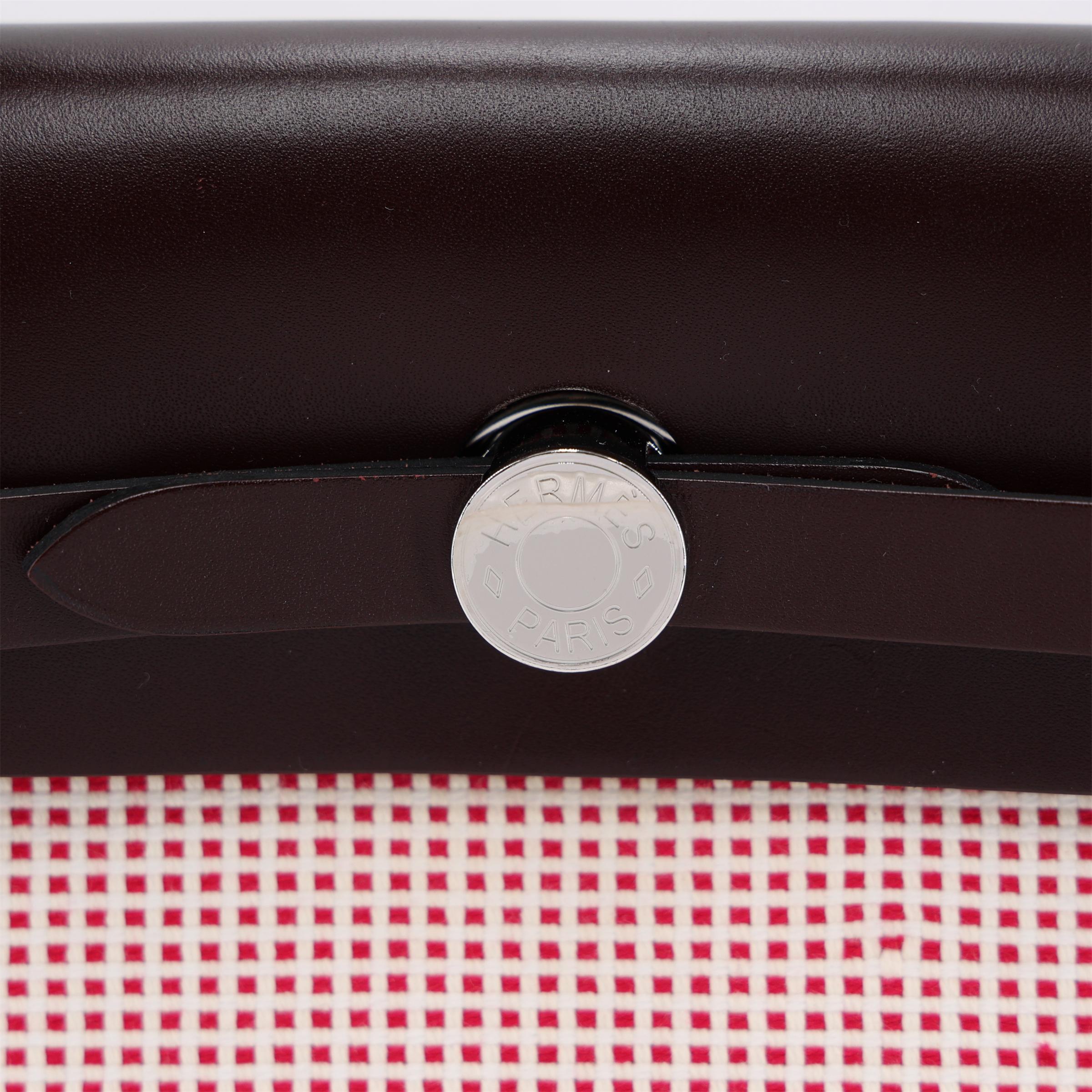 Excellent ( Rank SA ) HERMÈS Herbag PM Rouge Sellier (0G) Ecru Brique (36) Anemone (P9) Vache Hunter Toile GM canvas Palladium hardware U (2022) - 9