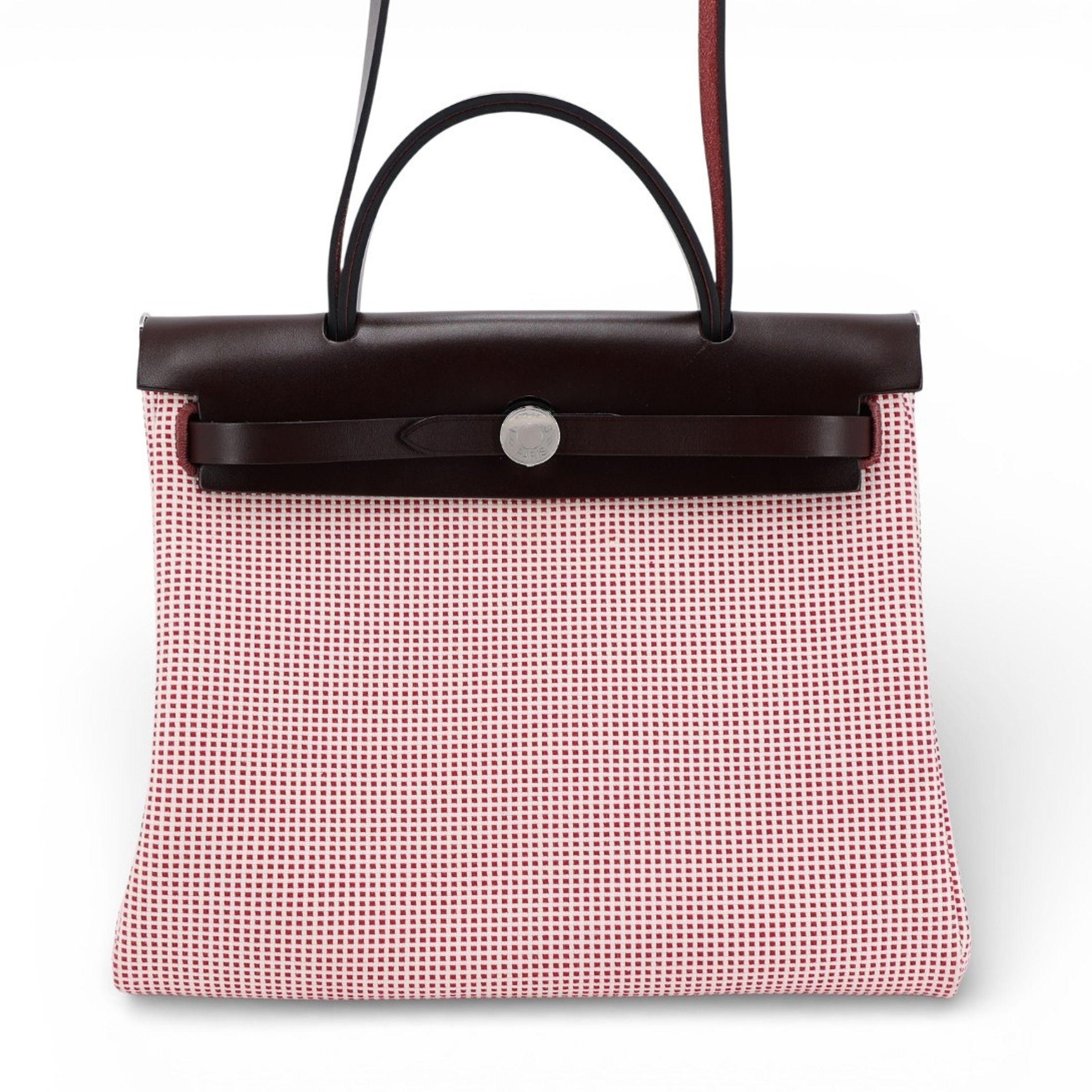 Excellent ( Rank SA ) HERMÈS Herbag PM Rouge Sellier (0G) Ecru Brique (36) Anemone (P9) Vache Hunter Toile GM canvas Palladium hardware U (2022) - 1
