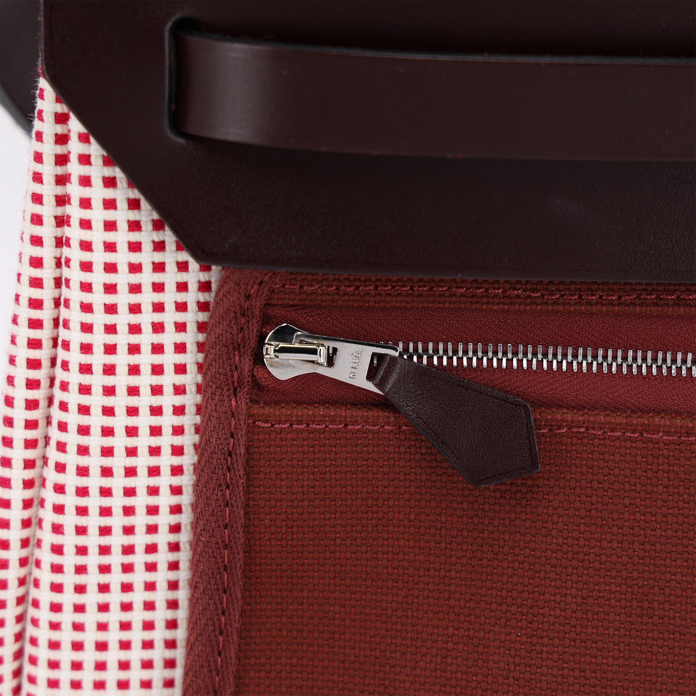 Excellent ( Rank SA ) HERMÈS Herbag PM Rouge Sellier (0G) Ecru Brique (36) Anemone (P9) Vache Hunter Toile GM canvas Palladium hardware U (2022) - 11