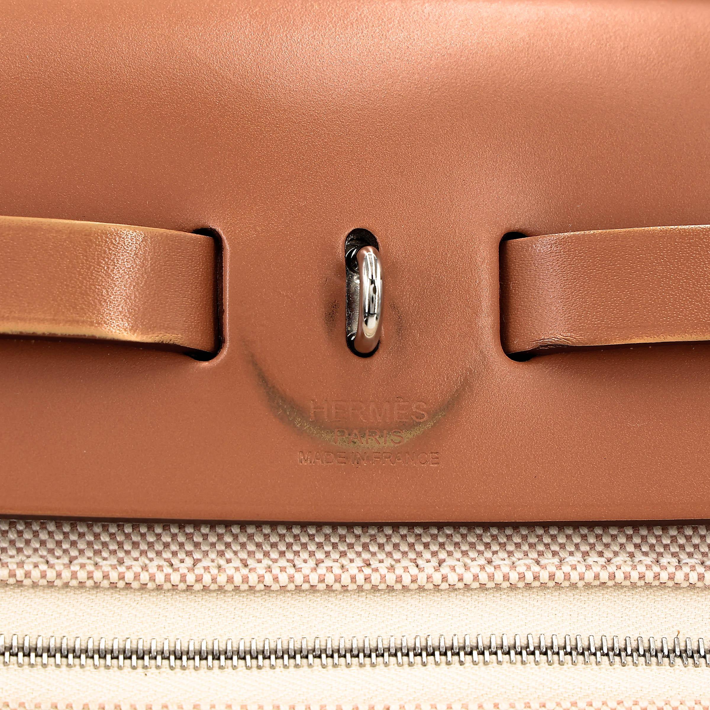 Very Good ( Rank A) HERMÈS Herbag Zip 31 PM Natural Sable (21) Vache Hunter Toile H canvas Palladium hardware D (2019) - 12