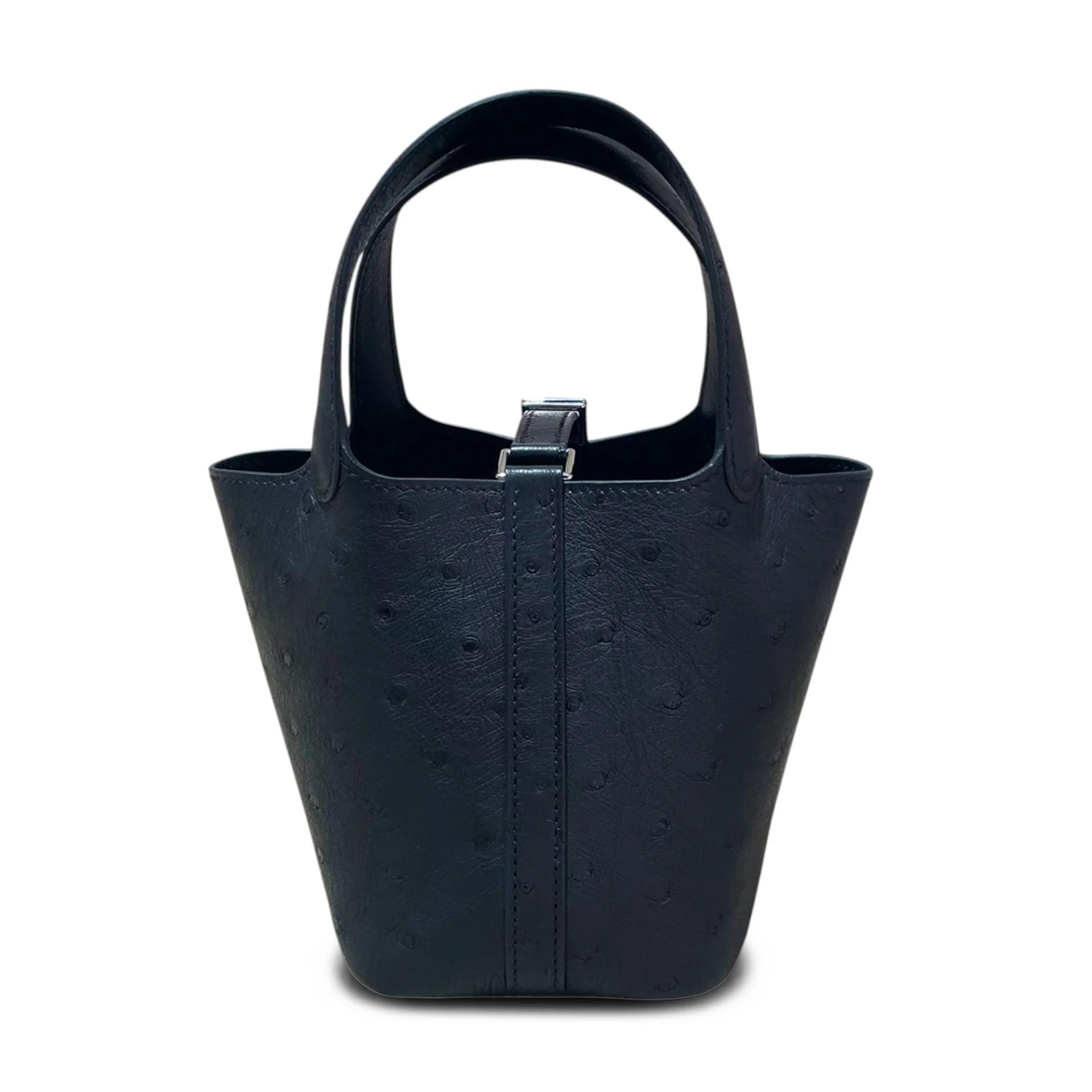 全新 HERMÈS 愛馬仕 Picotin 菜篮子 Micro 14 89 黑色 Noir (Black) 鴕鳥皮 銀扣 K刻 2025年 - 2