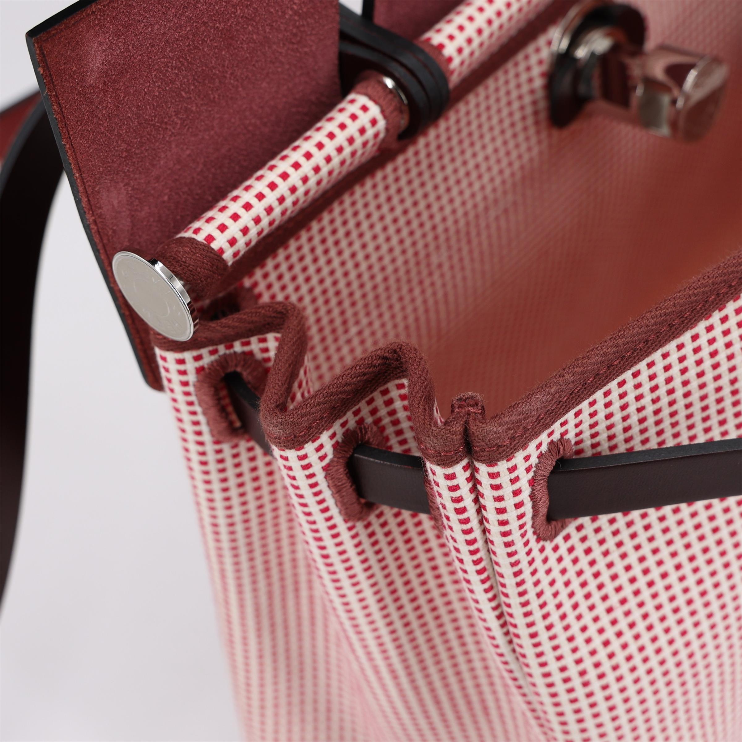 Excellent ( Rank SA ) HERMÈS Herbag PM Rouge Sellier (0G) Ecru Brique (36) Anemone (P9) Vache Hunter Toile GM canvas Palladium hardware U (2022) - 17