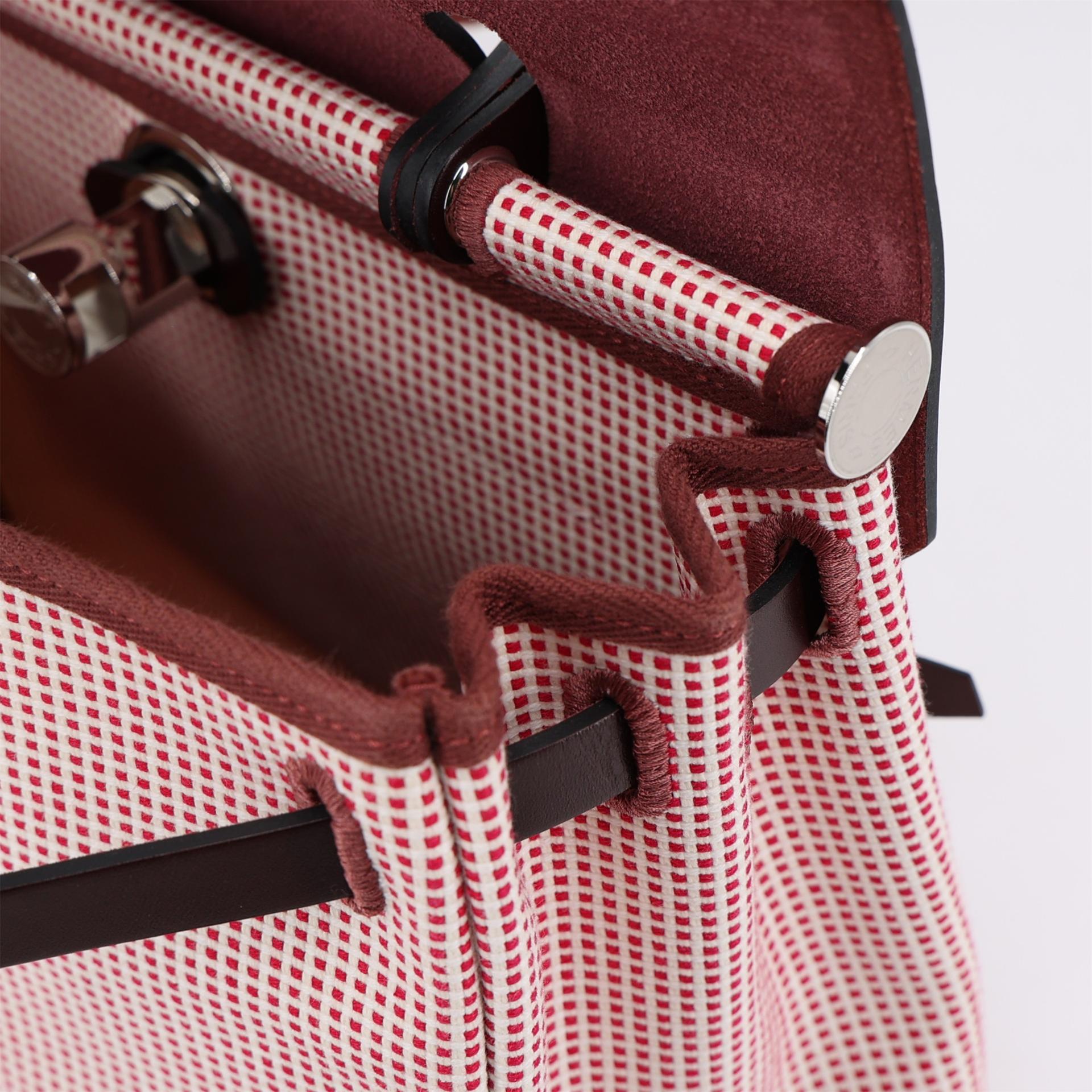 Excellent ( Rank SA ) HERMÈS Herbag PM Rouge Sellier (0G) Ecru Brique (36) Anemone (P9) Vache Hunter Toile GM canvas Palladium hardware U (2022) - 18
