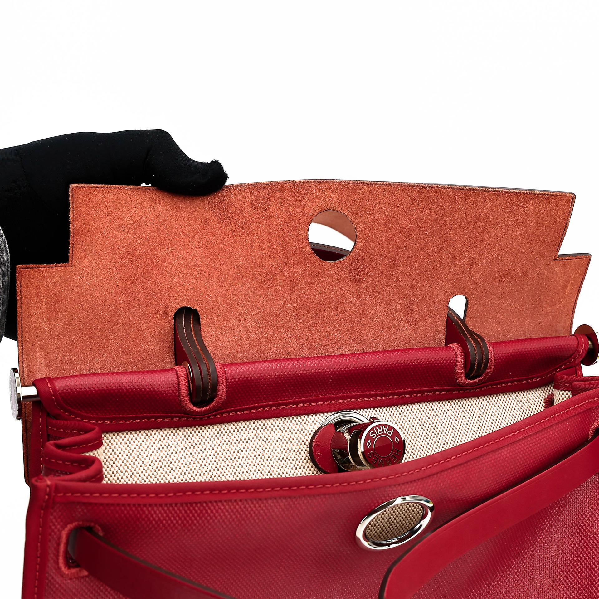 A美品 HERMÈS 愛馬仕 Herbag Zip 31 PM 5X 辣椒紅 Rouge Piment Vache Hunter皮 Toile Berline 帆布 銀扣 D刻 2019年 - 37