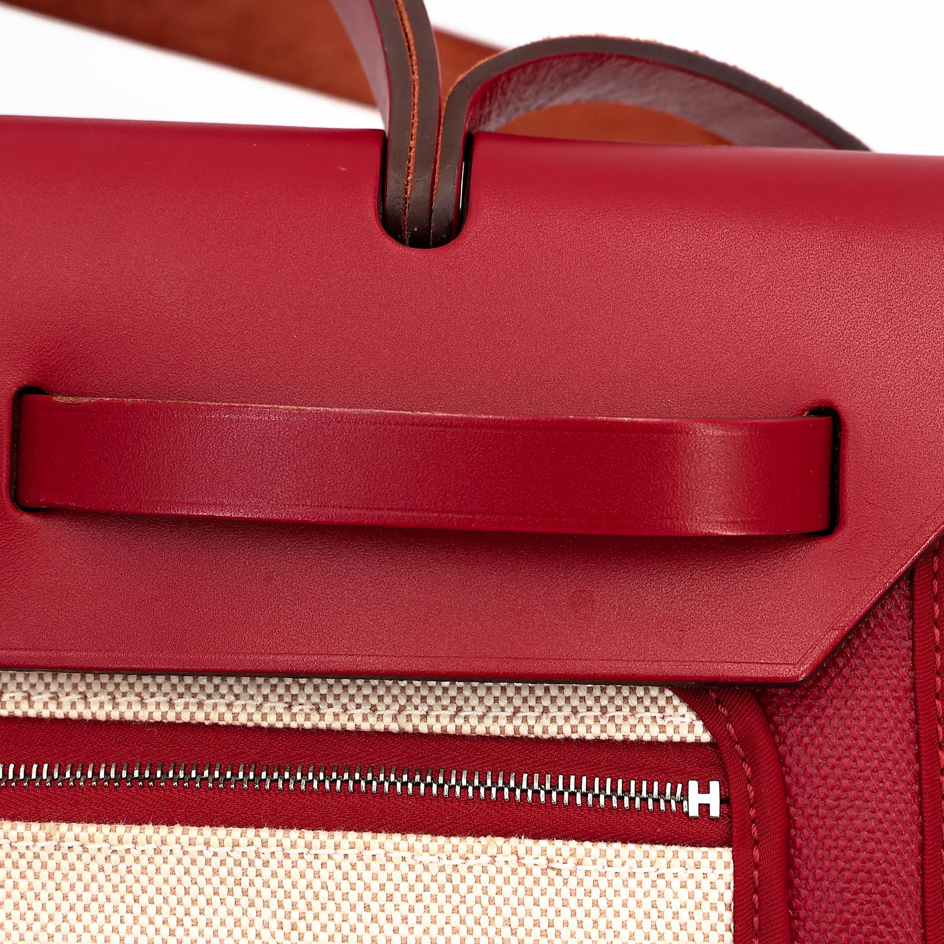 A美品 HERMÈS 愛馬仕 Herbag Zip 31 PM 5X 辣椒紅 Rouge Piment Vache Hunter皮 Toile Berline 帆布 銀扣 D刻 2019年 - 36