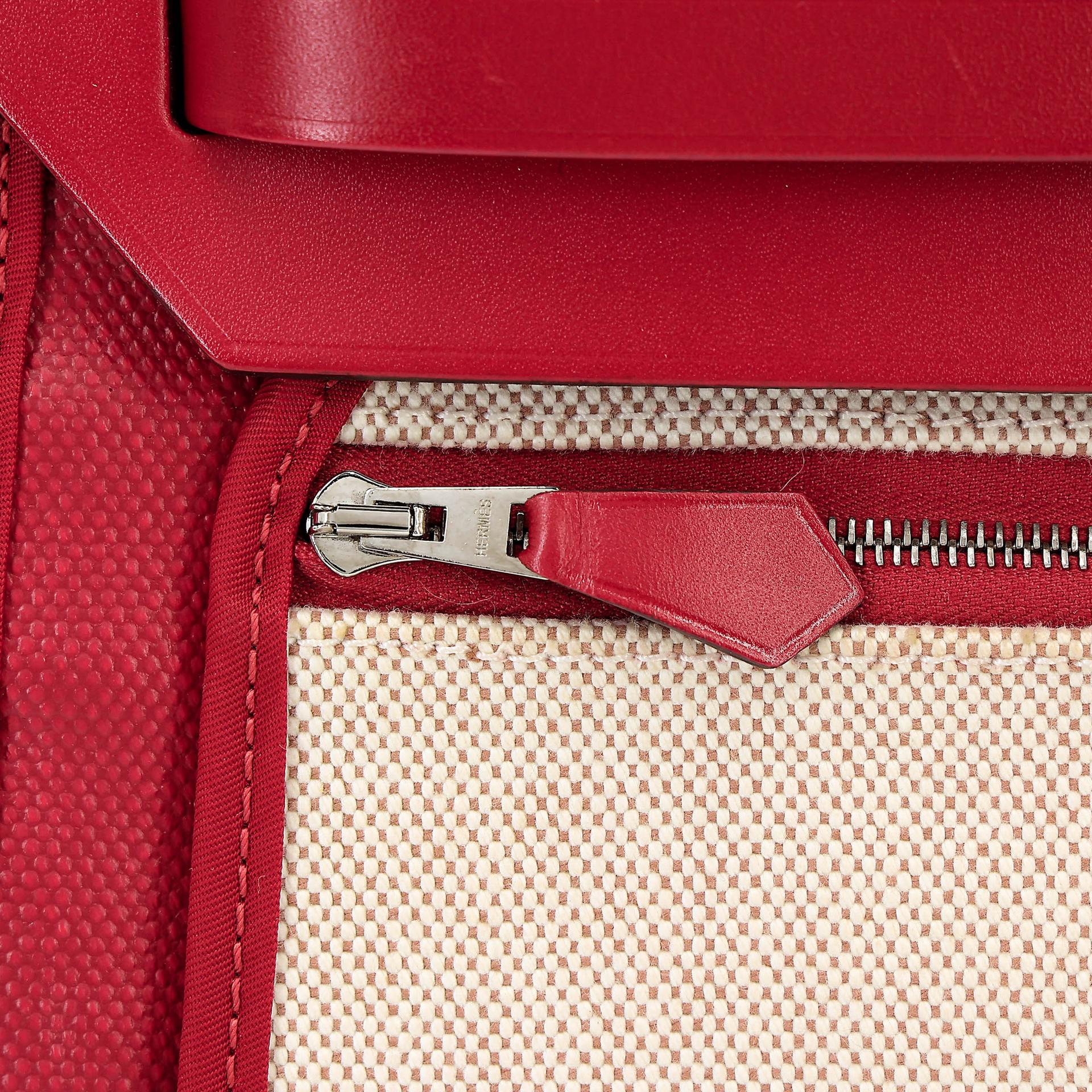 A美品 HERMÈS 愛馬仕 Herbag Zip 31 PM 5X 辣椒紅 Rouge Piment Vache Hunter皮 Toile Berline 帆布 銀扣 D刻 2019年 - 14