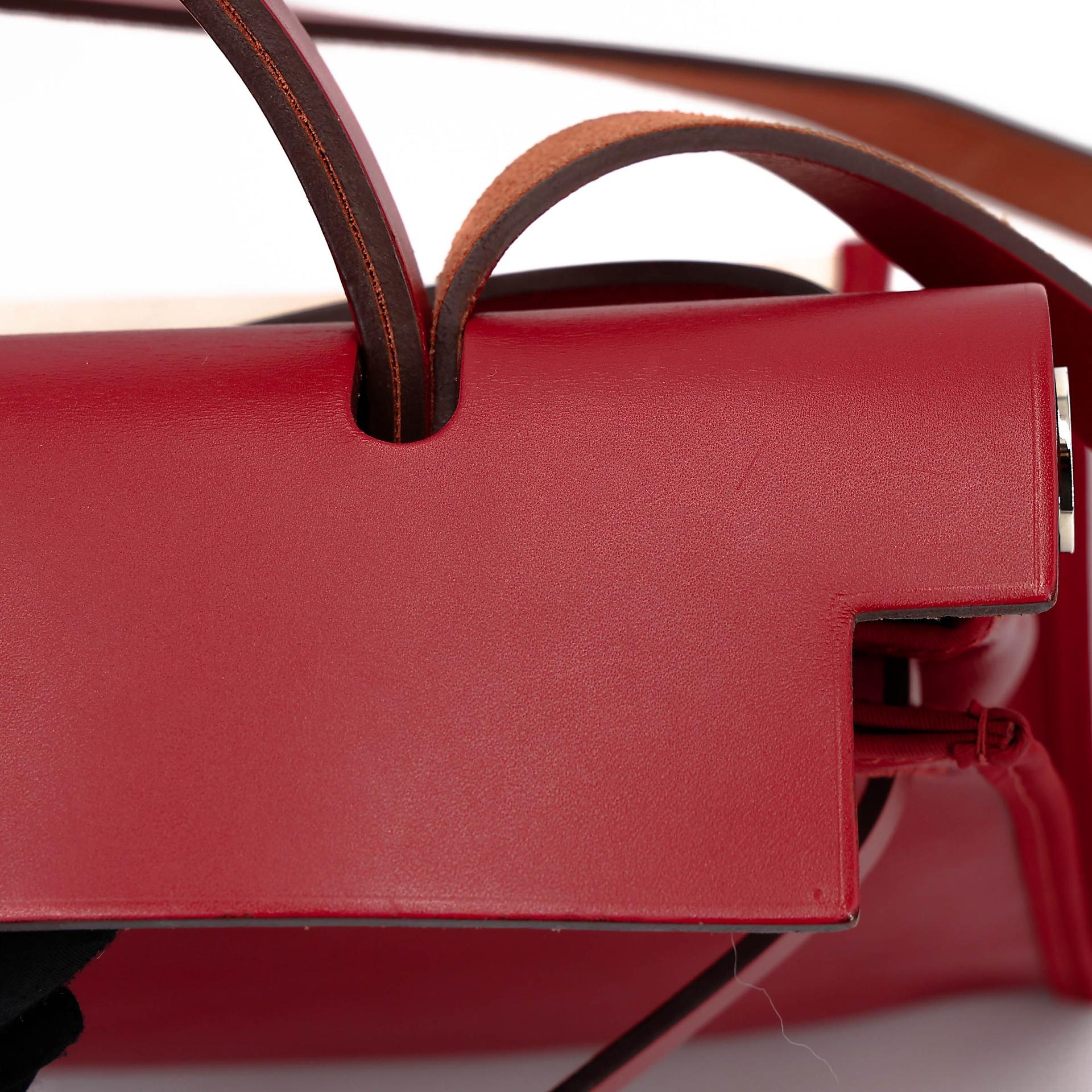 A美品 HERMÈS 愛馬仕 Herbag Zip 31 PM 5X 辣椒紅 Rouge Piment Vache Hunter皮 Toile Berline 帆布 銀扣 D刻 2019年 - 29