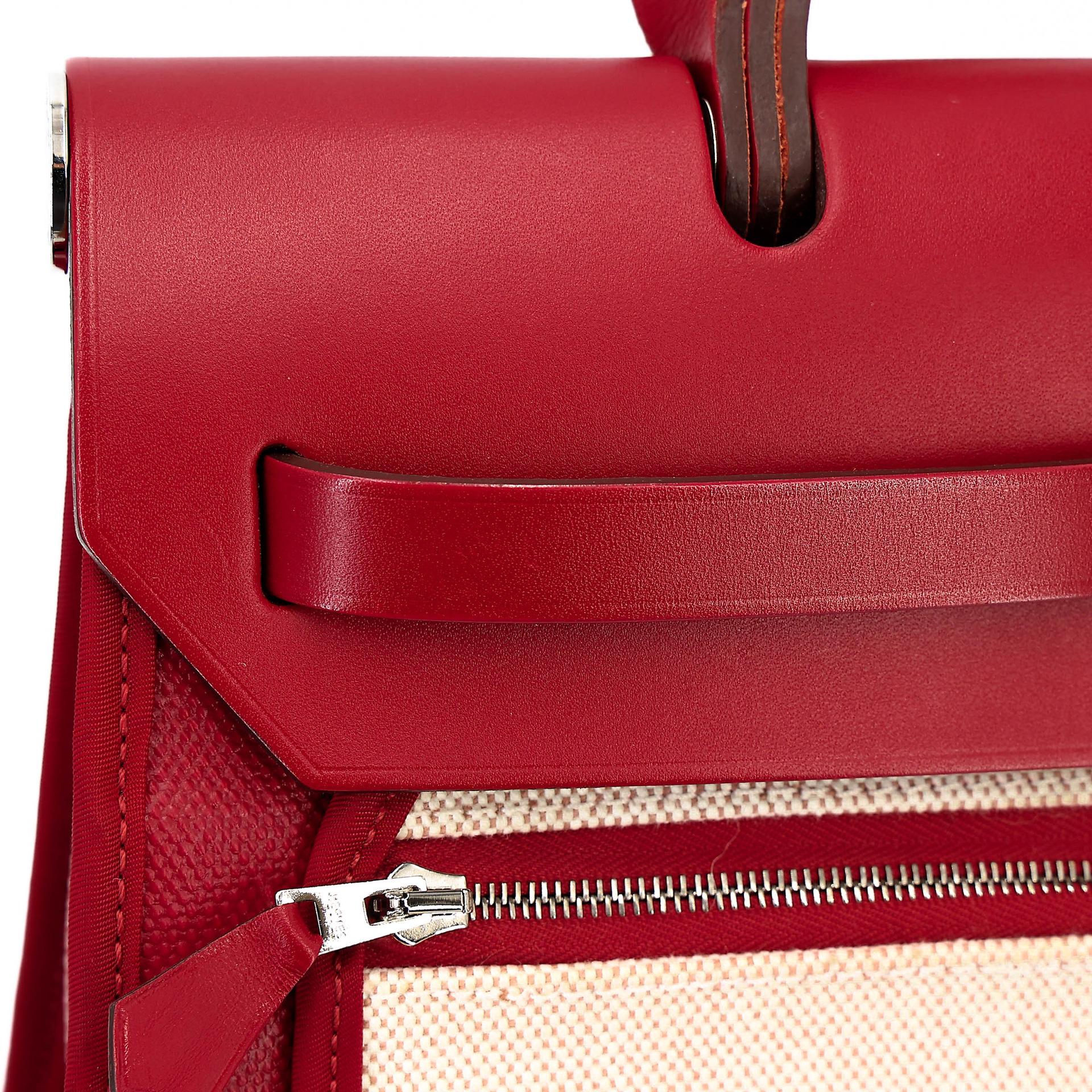 A美品 HERMÈS 愛馬仕 Herbag Zip 31 PM 5X 辣椒紅 Rouge Piment Vache Hunter皮 Toile Berline 帆布 銀扣 D刻 2019年 - 35