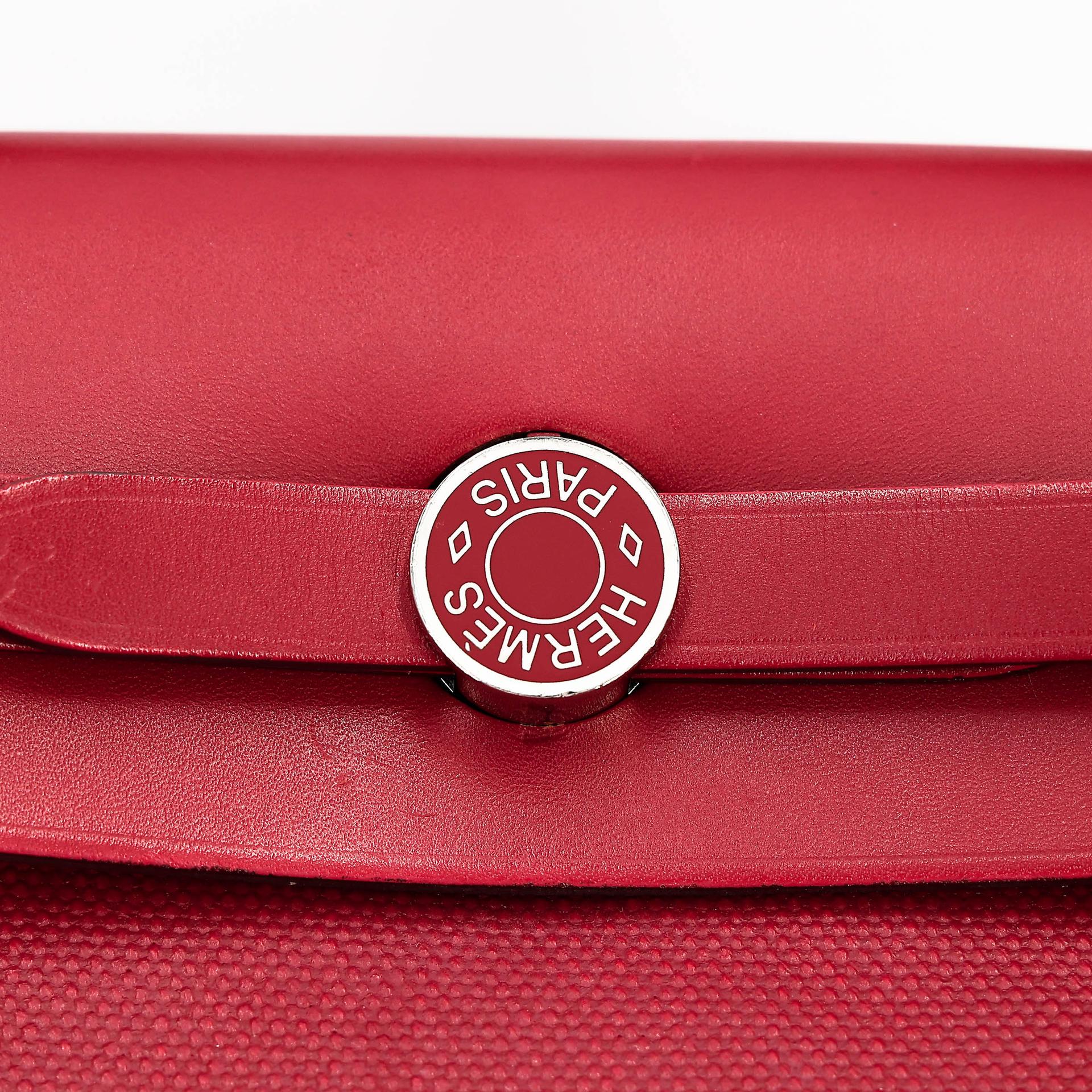 A美品 HERMÈS 愛馬仕 Herbag Zip 31 PM 5X 辣椒紅 Rouge Piment Vache Hunter皮 Toile Berline 帆布 銀扣 D刻 2019年 - 25