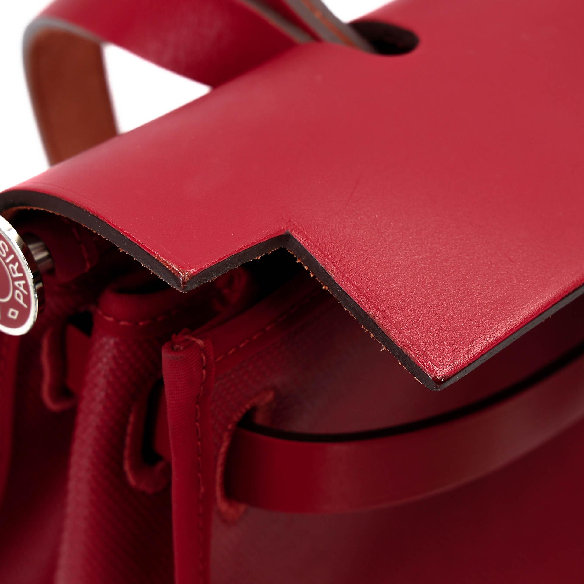 A美品 HERMÈS 愛馬仕 Herbag Zip 31 PM 5X 辣椒紅 Rouge Piment Vache Hunter皮 Toile Berline 帆布 銀扣 D刻 2019年 - 33