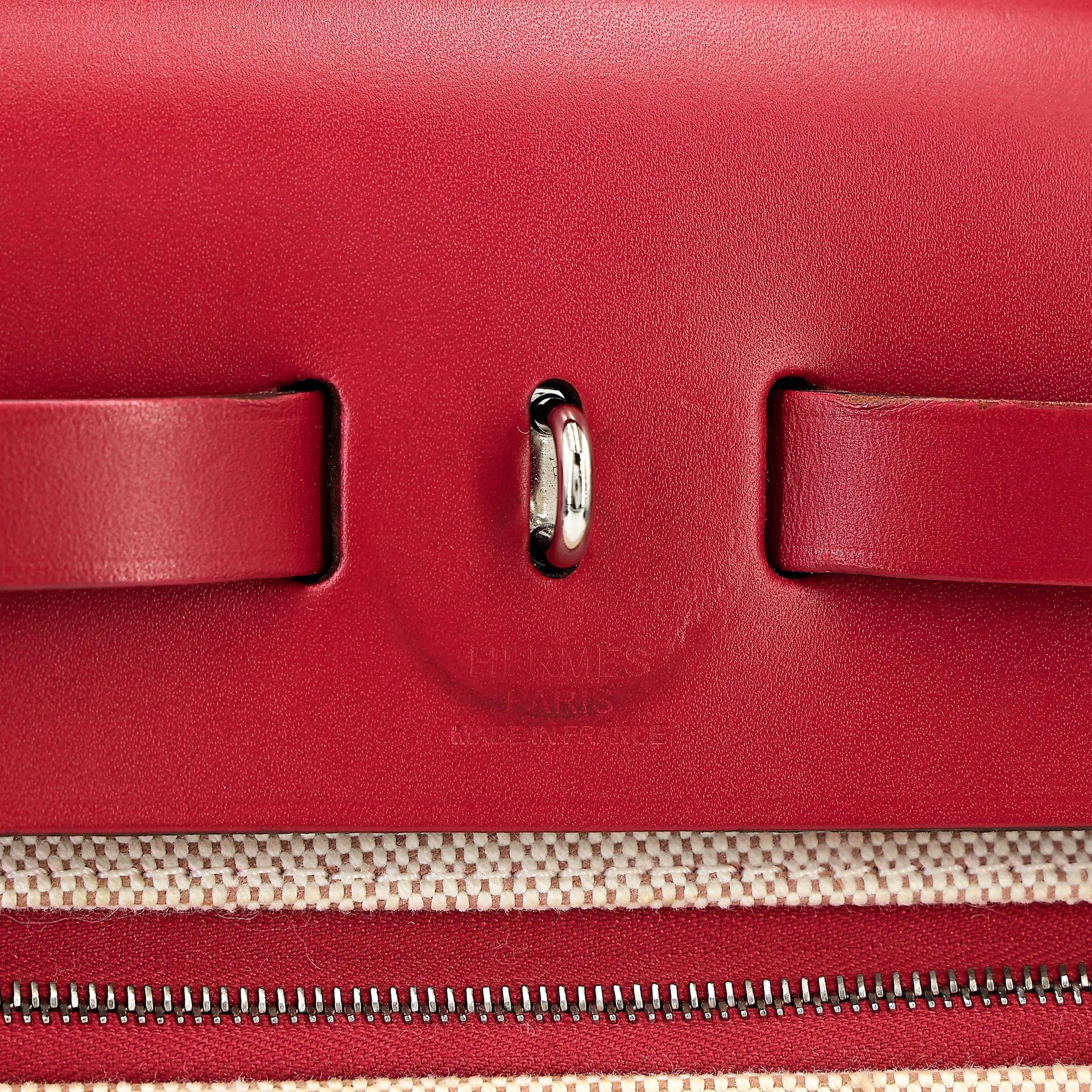 A美品 HERMÈS 愛馬仕 Herbag Zip 31 PM 5X 辣椒紅 Rouge Piment Vache Hunter皮 Toile Berline 帆布 銀扣 D刻 2019年 - 16