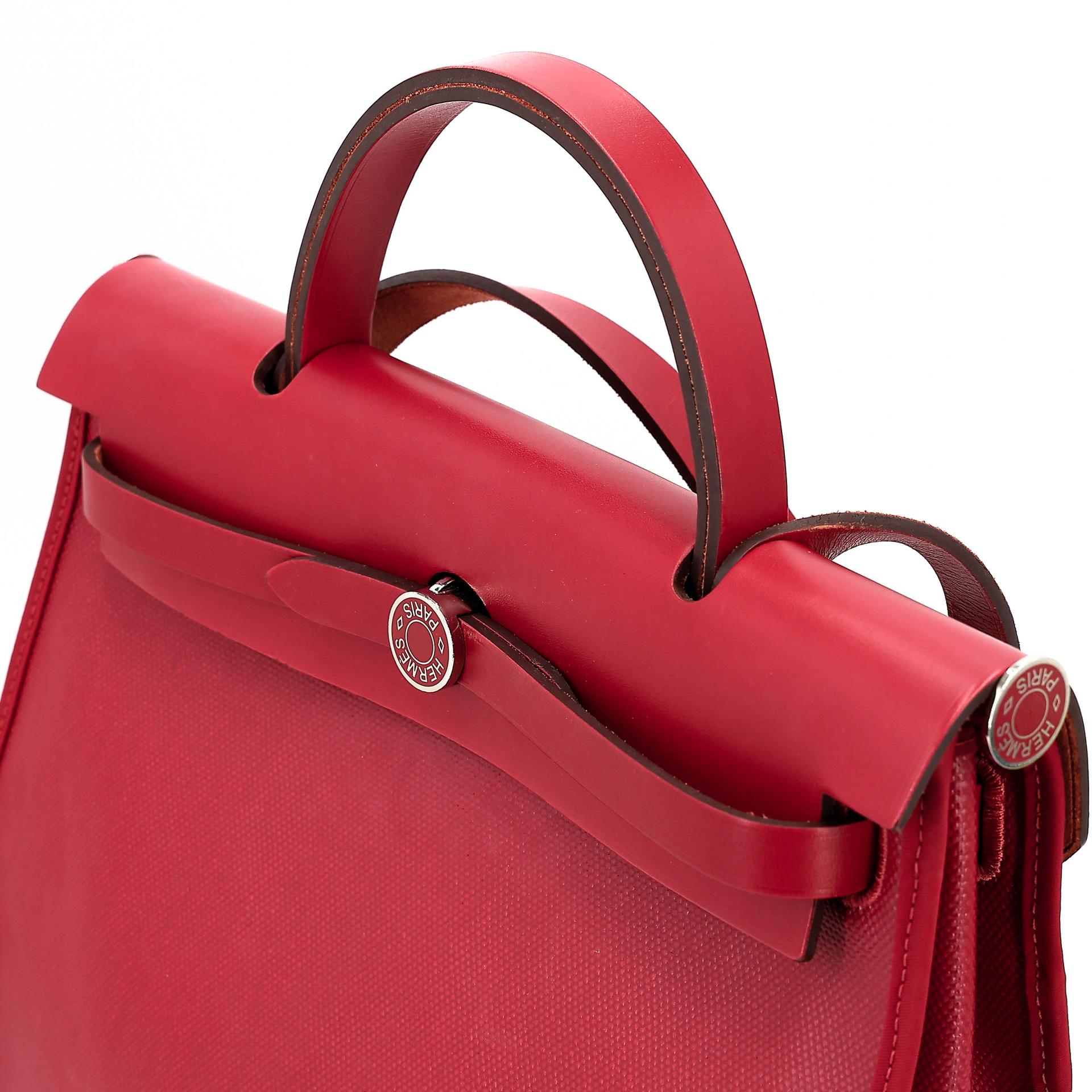 A美品 HERMÈS 愛馬仕 Herbag Zip 31 PM 5X 辣椒紅 Rouge Piment Vache Hunter皮 Toile Berline 帆布 銀扣 D刻 2019年 - 4