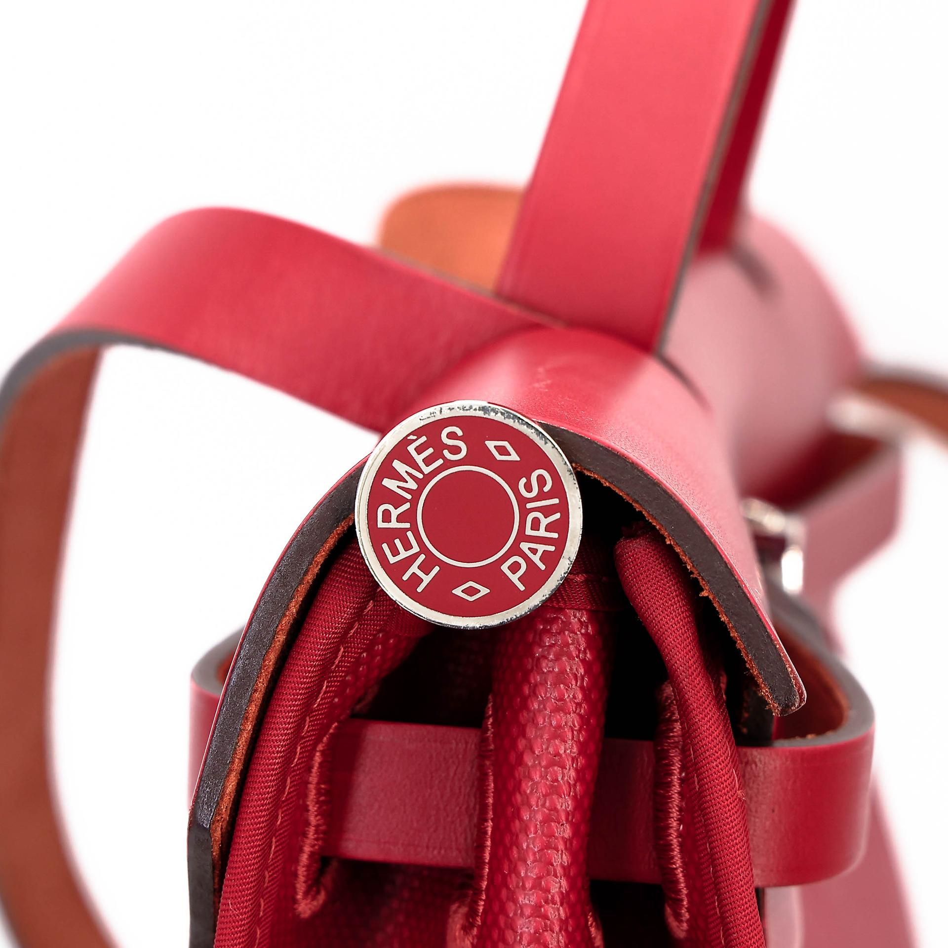 A美品 HERMÈS 愛馬仕 Herbag Zip 31 PM 5X 辣椒紅 Rouge Piment Vache Hunter皮 Toile Berline 帆布 銀扣 D刻 2019年 - 24